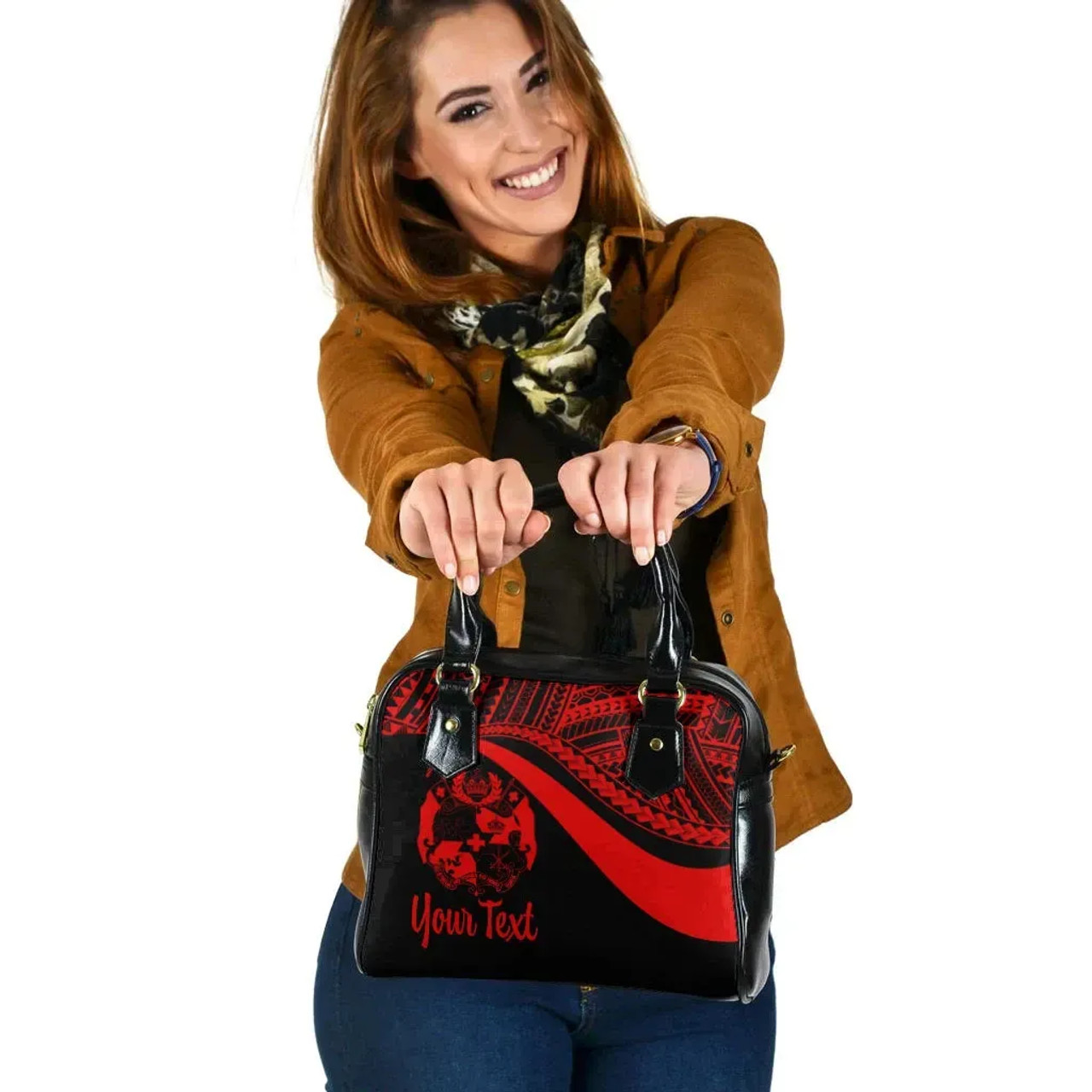 Tonga Custom Personalised Shoulder Handbag - Red Polynesian Tentacle Tribal Pattern 1