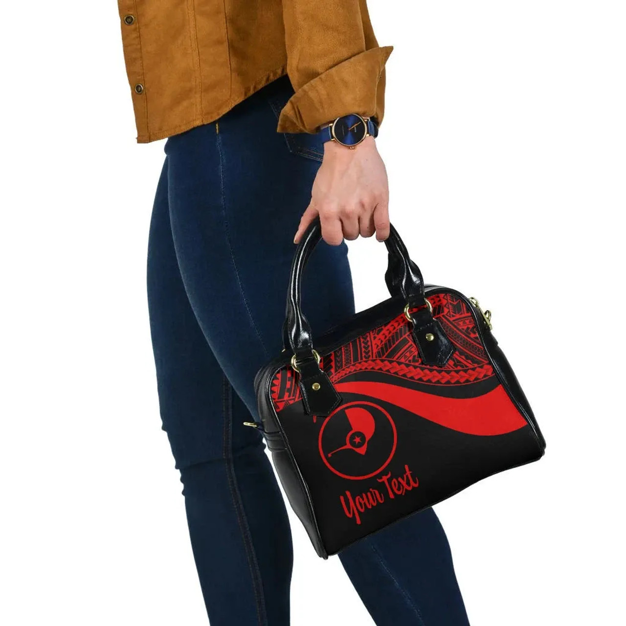 Yap Custom Personalised Shoulder Handbag - Red Polynesian Tentacle Tribal Pattern 6