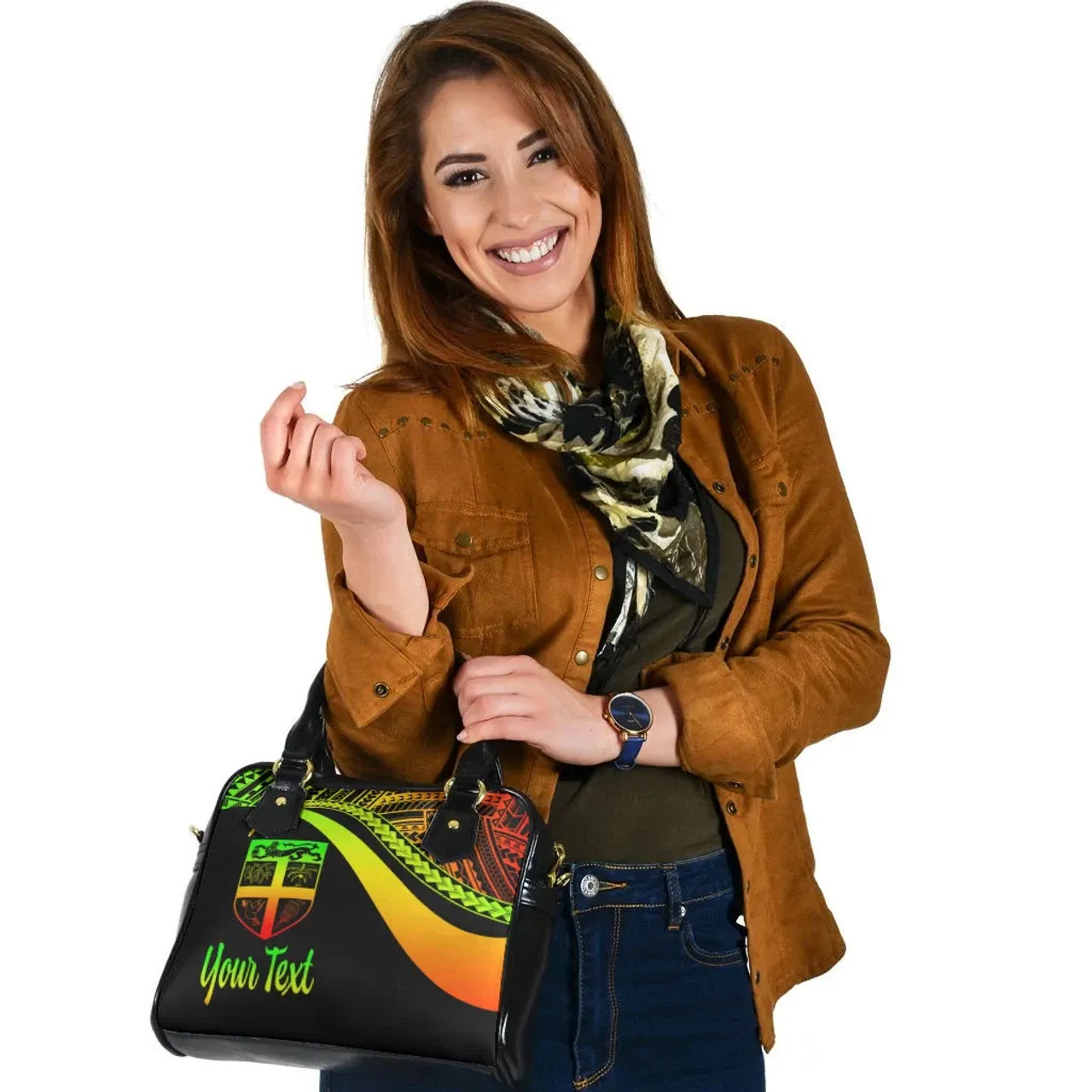 Fiji Custom Personalised Shoulder Handbag - Reggae Polynesian Tentacle Tribal Pattern 3