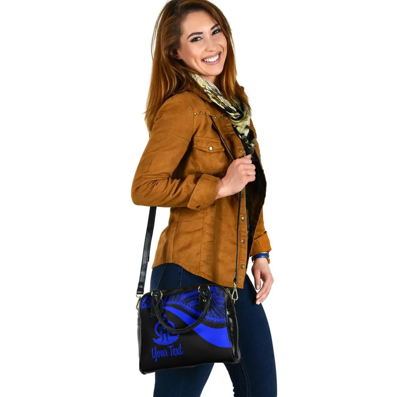 Vanuatu Custom Personalised Shoulder Handbag - Blue Polynesian Tentacle Tribal Pattern 5