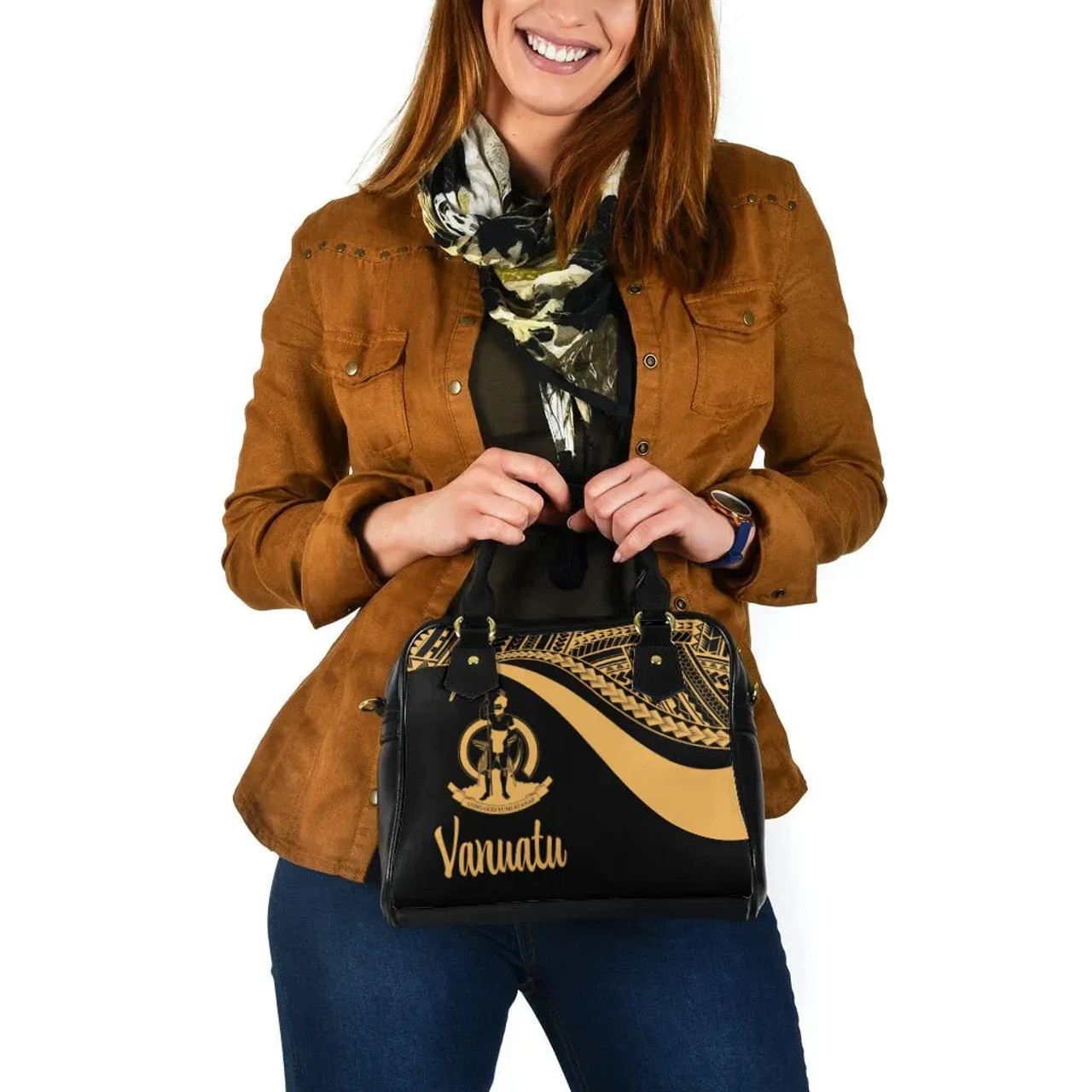 Vanuatu Shoulder Handbag - Gold Polynesian Tentacle Tribal Pattern 4