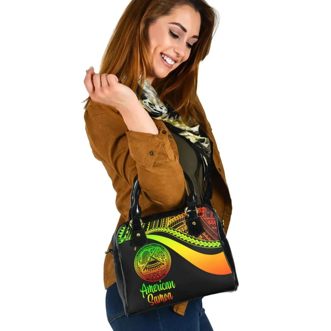 American Samoa Shoulder Handbag - Reggae Polynesian Tentacle Tribal Pattern 2