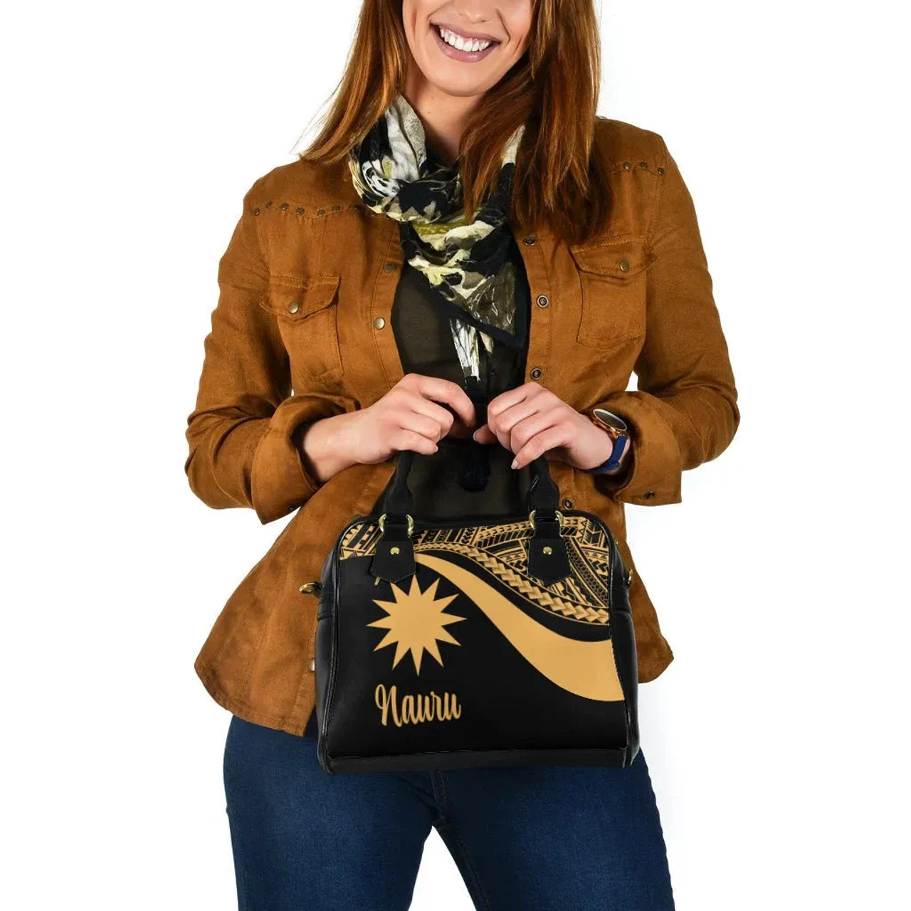 Nauru Shoulder Handbag - Gold Polynesian Tentacle Tribal Pattern 4