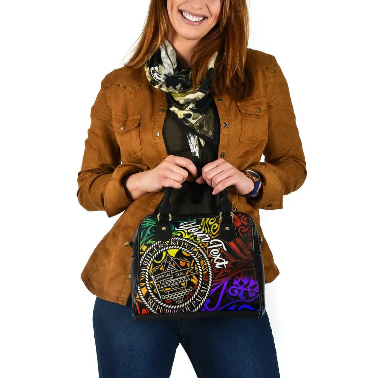 Palau Custom Personalised Shoulder Handbag - Rainbow Polynesian Pattern 2