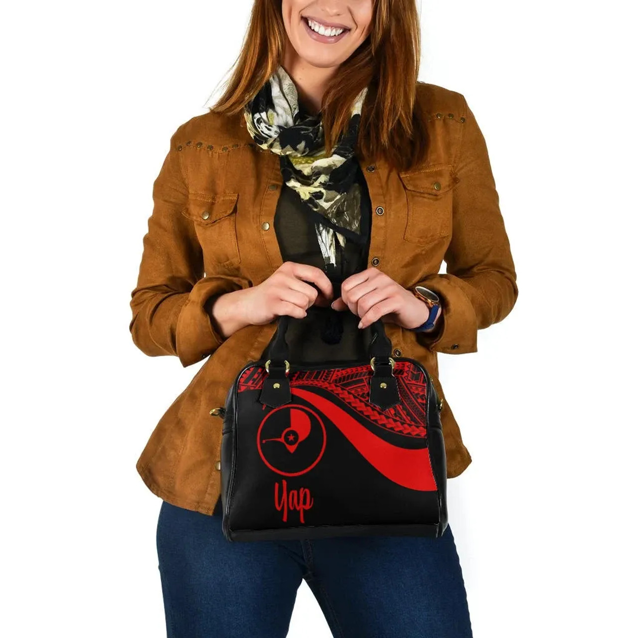 Yap Shoulder Handbag - Red Polynesian Tentacle Tribal Pattern 4