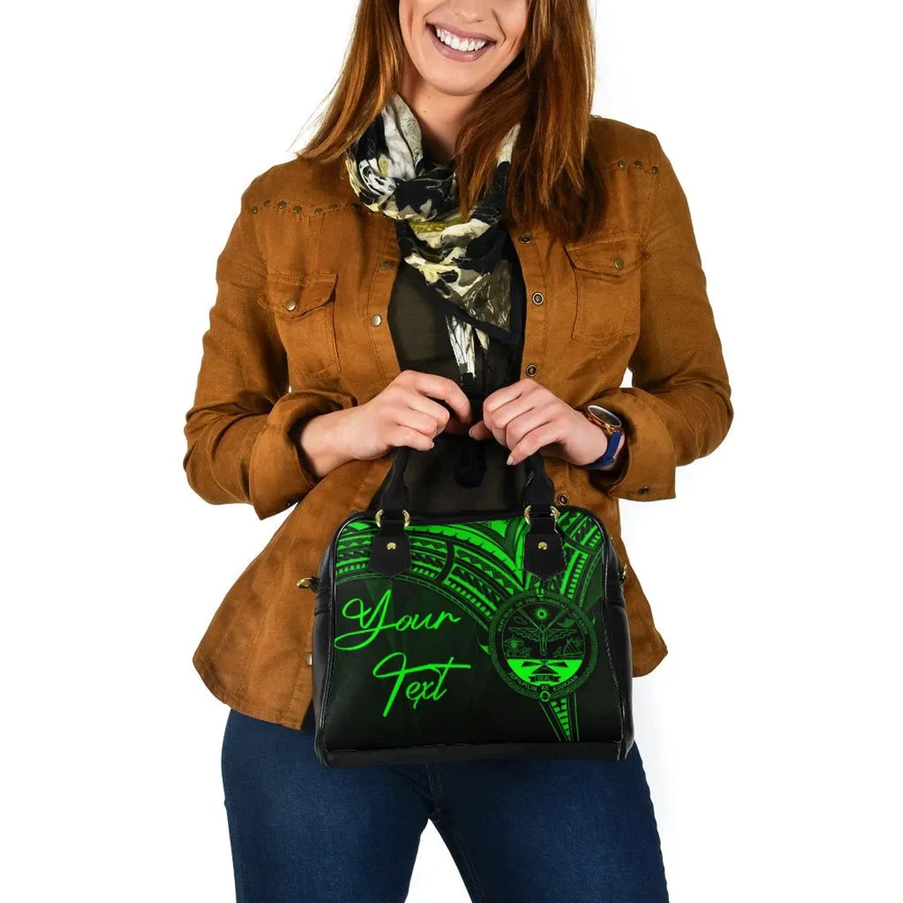 Marshall Islands Custom Personalised Shoulder Handbag - Cross Style Green Style 4