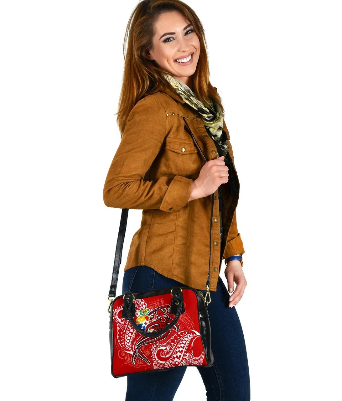 Tonga Shoulder Handbag - Red Shark Polynesian Tattoo 5