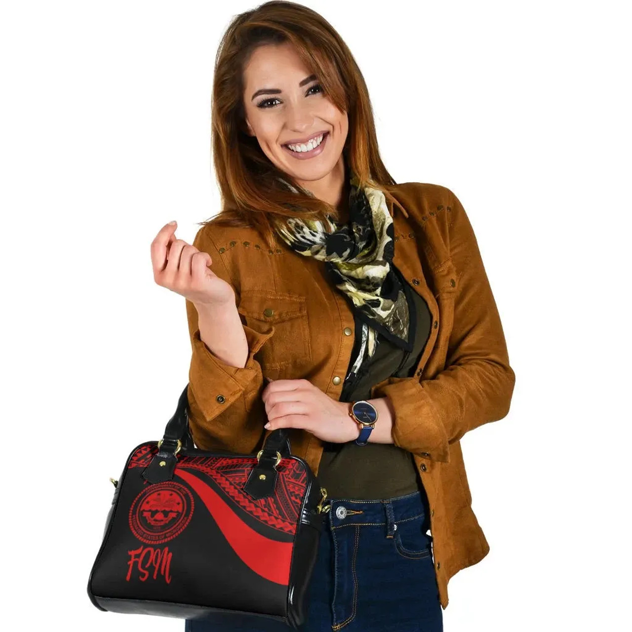 Federated States Of Micronesia Shoulder Handbag - Red Polynesian Tentacle Tribal Pattern 3