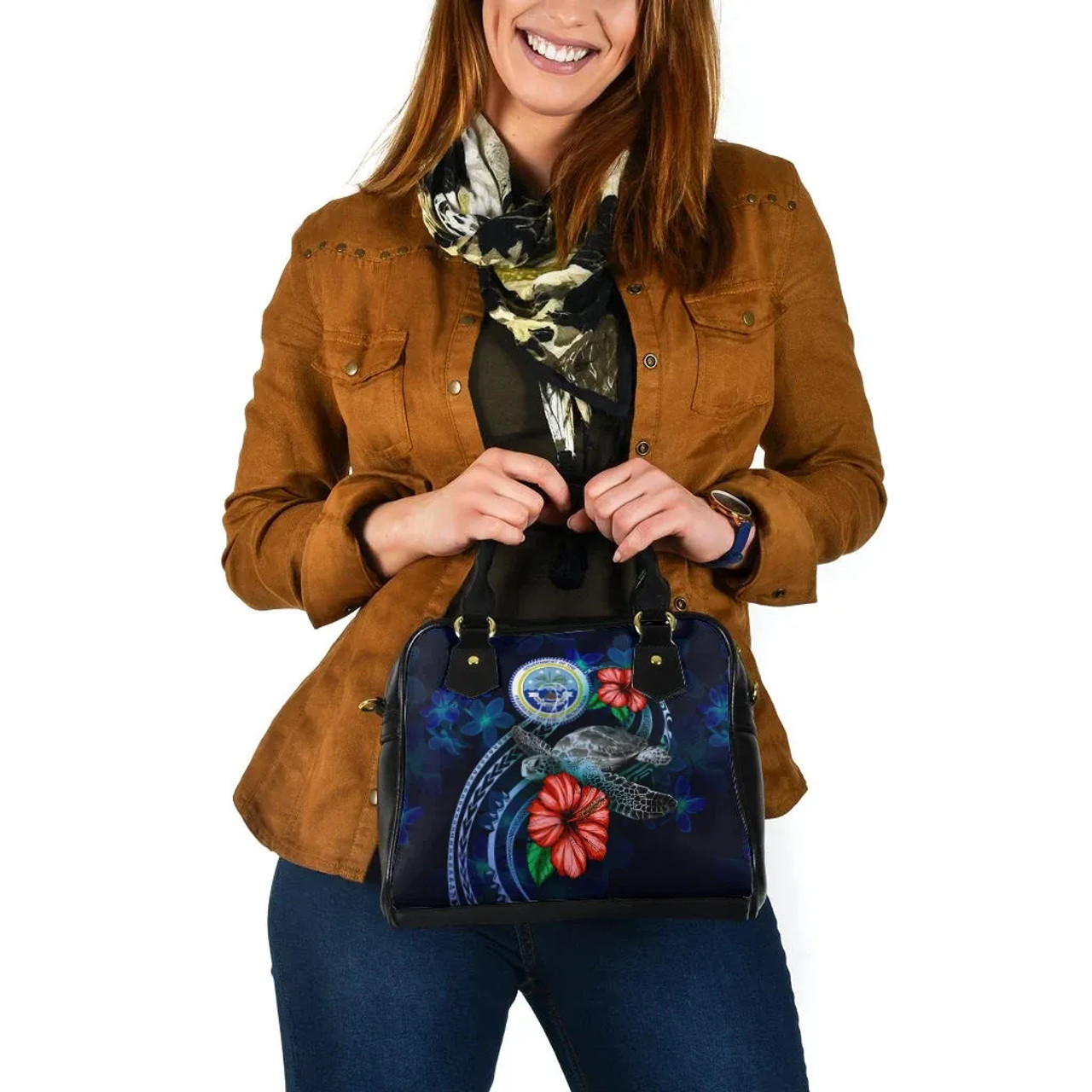 Federated States Of Micronesia Polynesian Shoulder Hand Bag - Blue Turtle Hibiscus 4