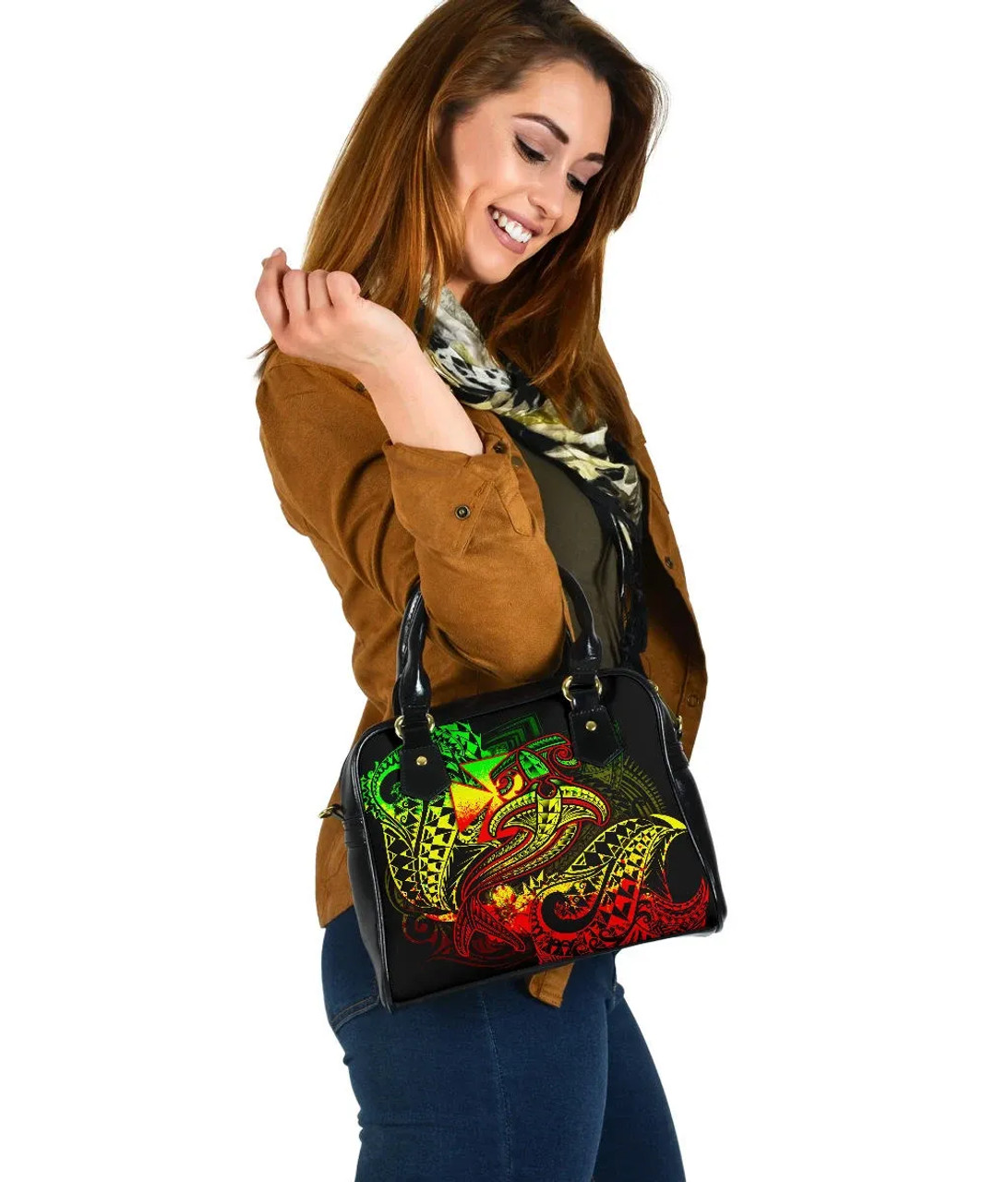 Polynesian Wallis And Futuna Shoulder Handbag - Reggae Shark Polynesian Tattoo 3