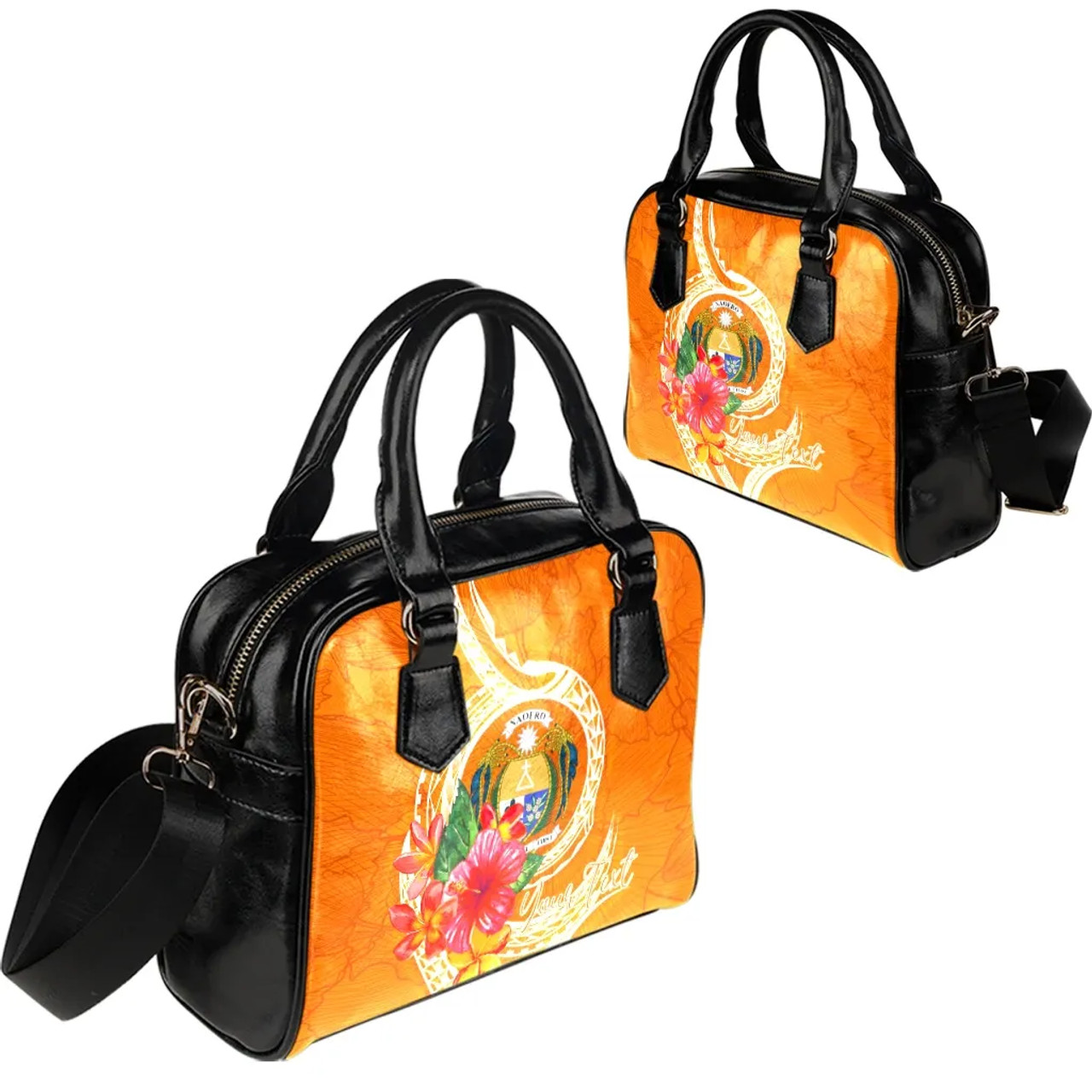 Nauru Polynesian Custom Personalised Shoulder Handbag - Orange Floral With Seal 9