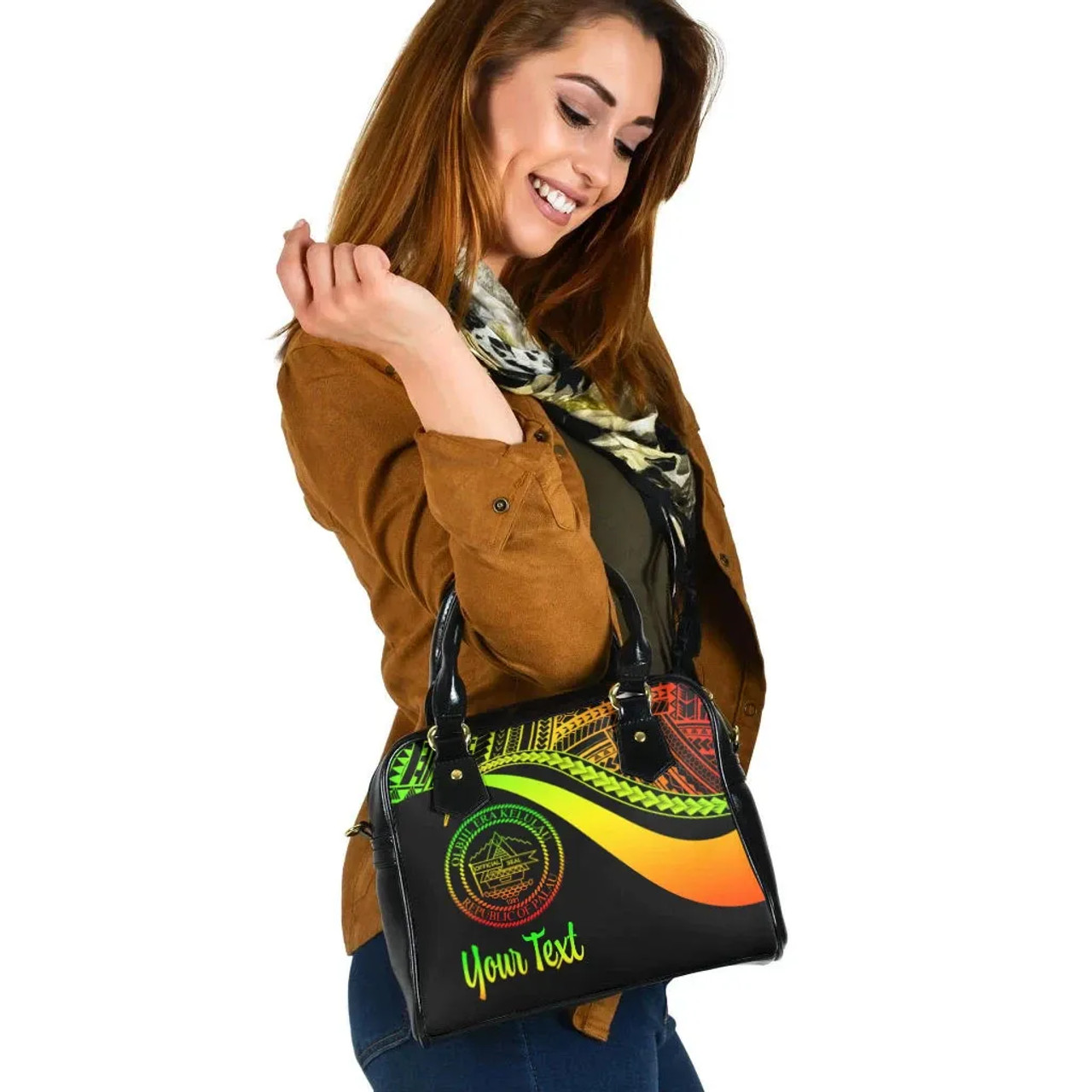 Palau Custom Personalised Shoulder Handbag - Reggae Polynesian Tentacle Tribal Pattern Crest 2