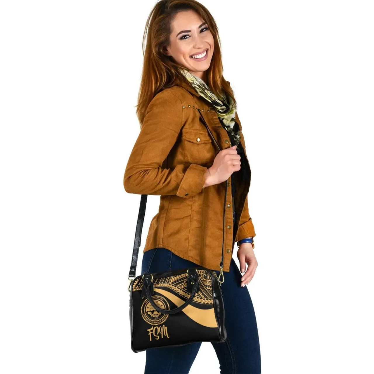 Federated States Of Micronesia Shoulder Handbag - Gold Polynesian Tentacle Tribal Pattern 5