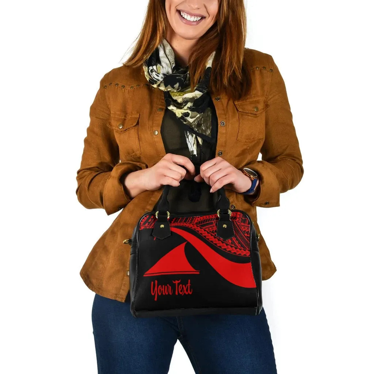 Tokelau Custom Personalised Shoulder Handbag - Red Polynesian Tentacle Tribal Pattern 4