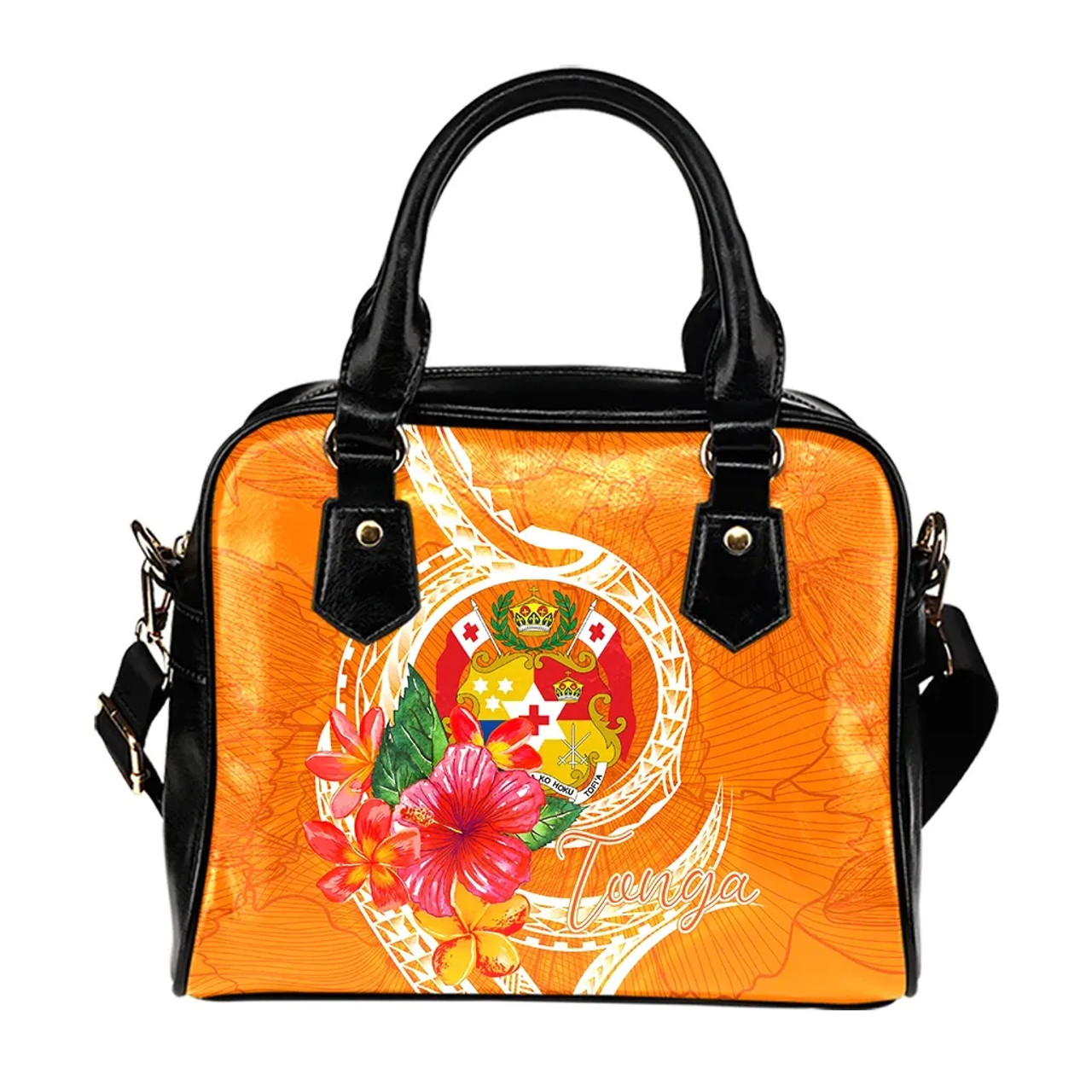 Tonga Polynesian Shoulder Handbag - Orange Floral With Seal 1