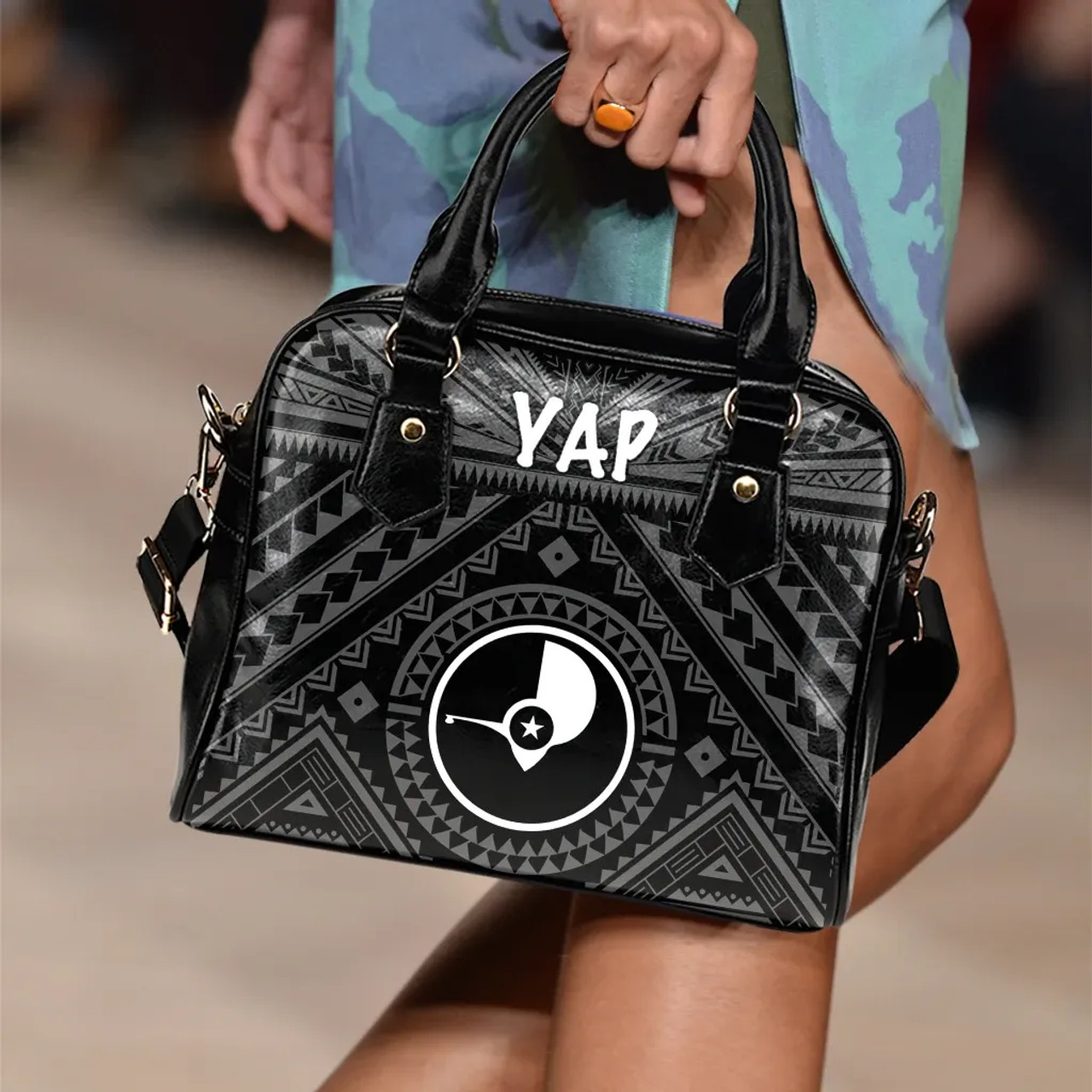 Yap Shoulder Handbag - Yap Seal With Polynesian Tattoo Style 1