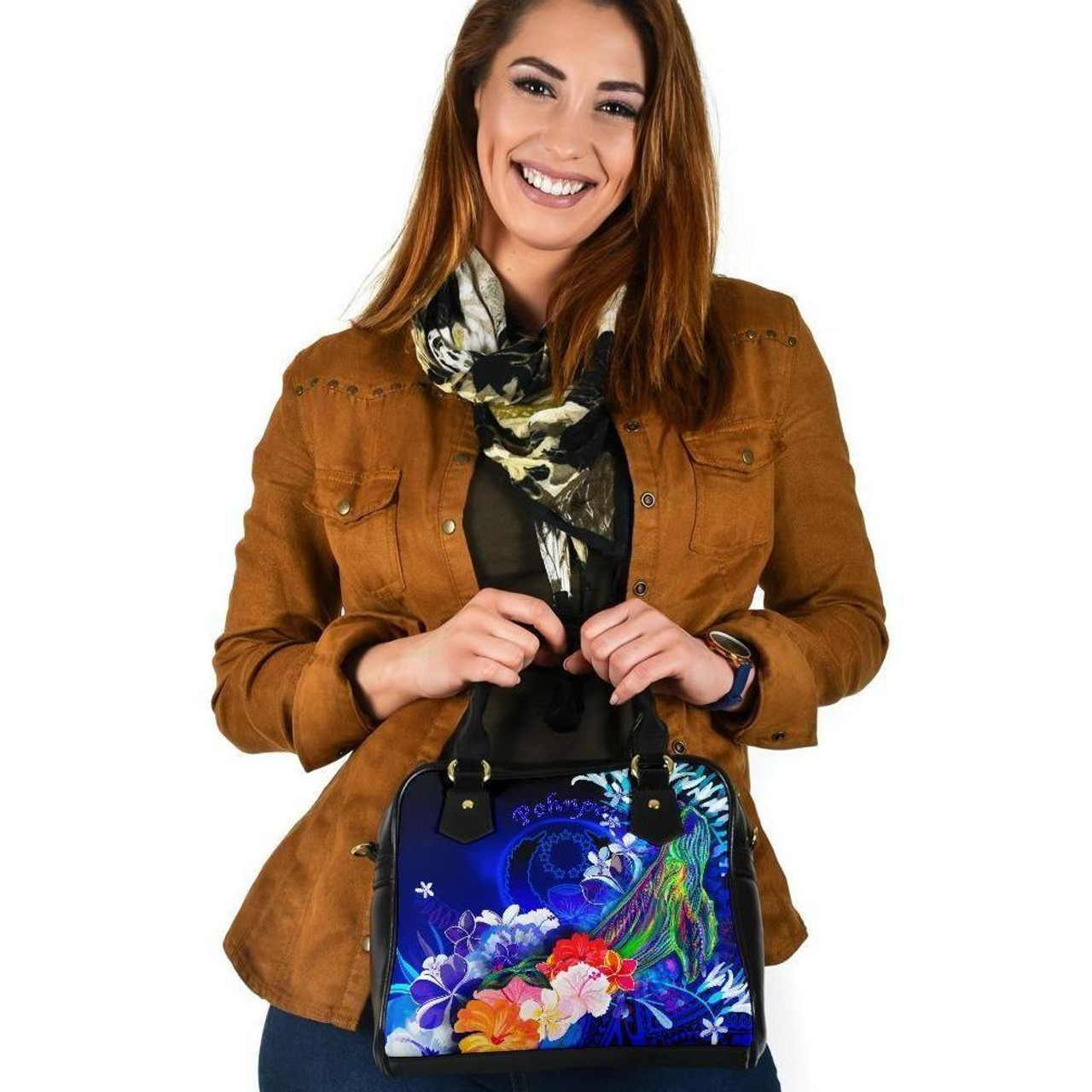 Pohnpei Shoulder Handbag - Humpback Whale With Tropical Flowers (Blue) 1