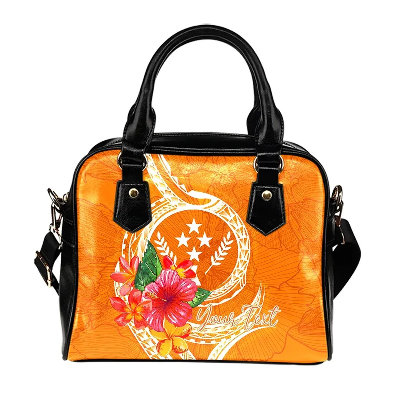 Kosrae Polynesian Custom Personalised Shoulder Handbag - Orange Floral With Seal 1