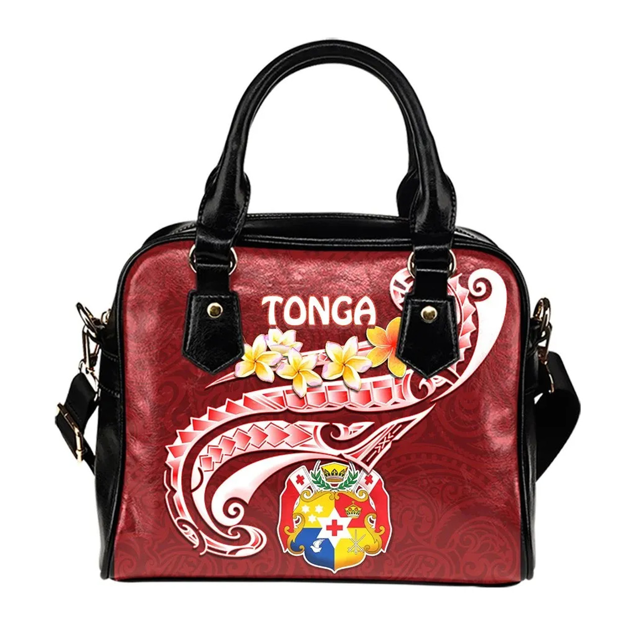 Tonga Shoulder Handbag - Tonga Coat Of Arms With Polynesian Patterns 9