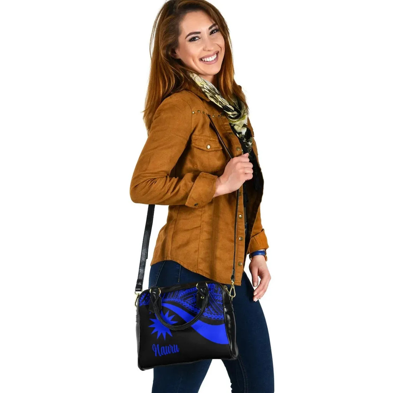 Nauru Shoulder Handbag - Blue Polynesian Tentacle Tribal Pattern 5