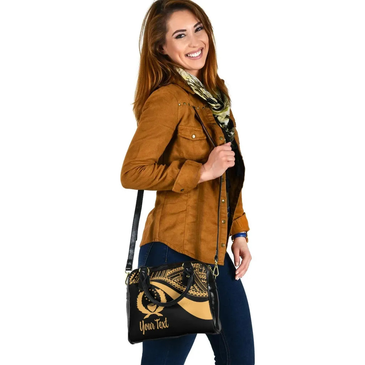 Pohnpei Custom Personalised Shoulder Handbag - Gold Polynesian Tentacle Tribal Pattern 5