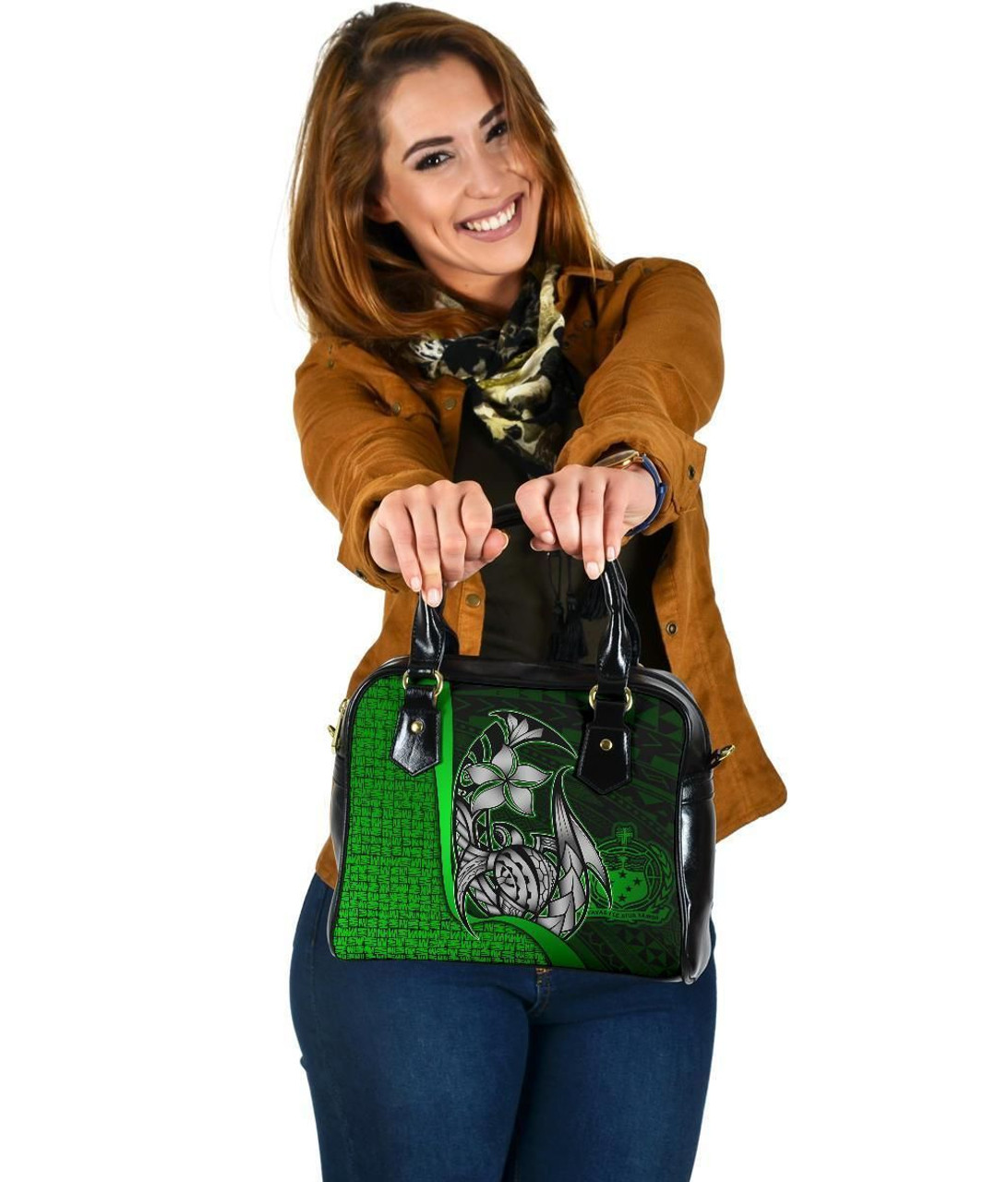 Samoa Polynesian Shoulder Handbag Green - Turtle With Hook 1