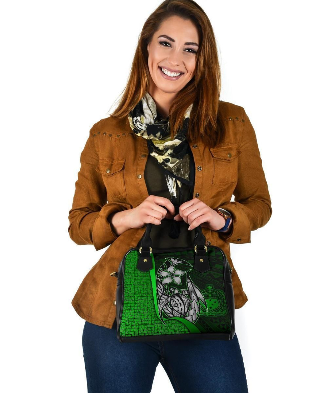 Samoa Polynesian Shoulder Handbag Green - Turtle With Hook 4