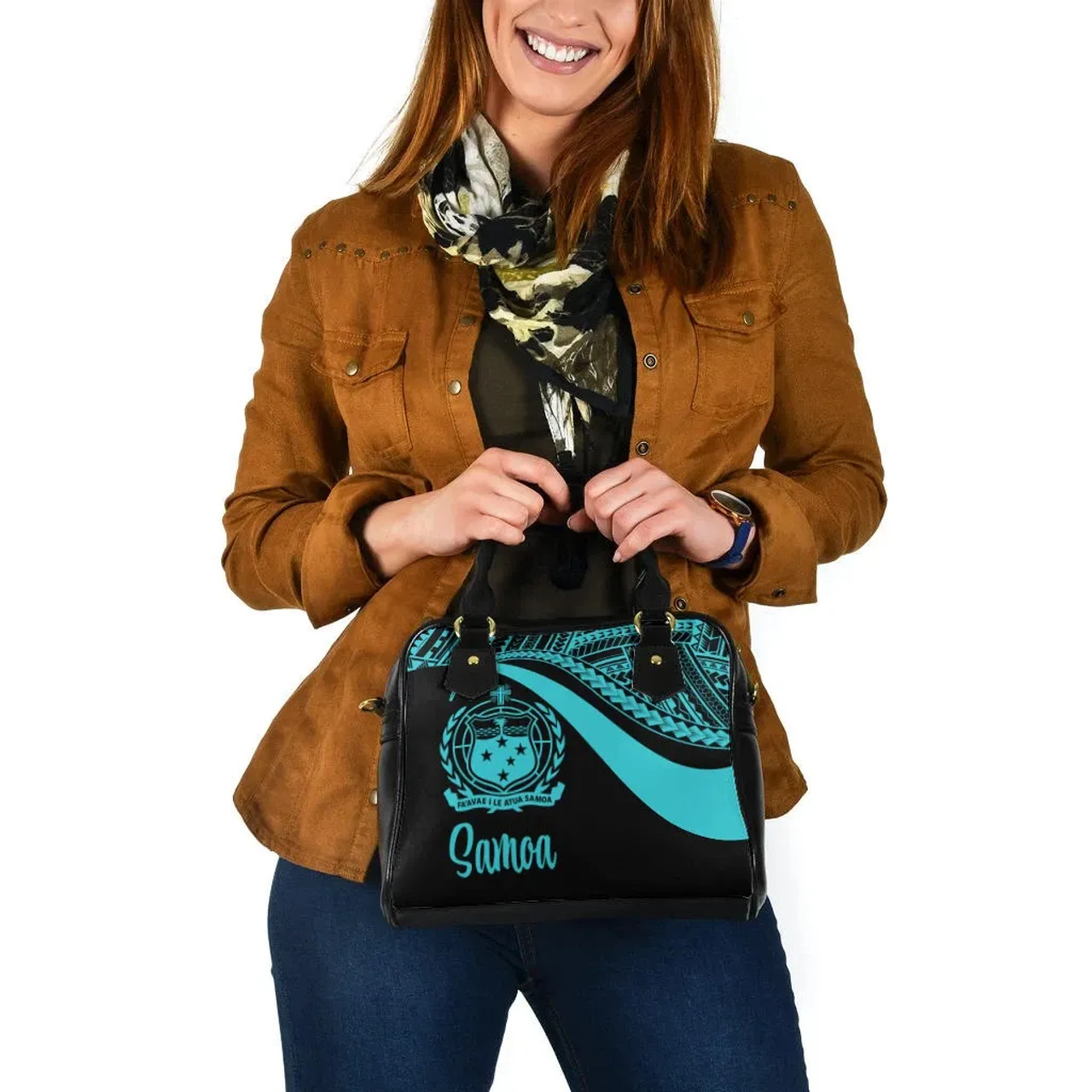 Samoa Shoulder Handbag - Turquoise Polynesian Tentacle Tribal Pattern 4