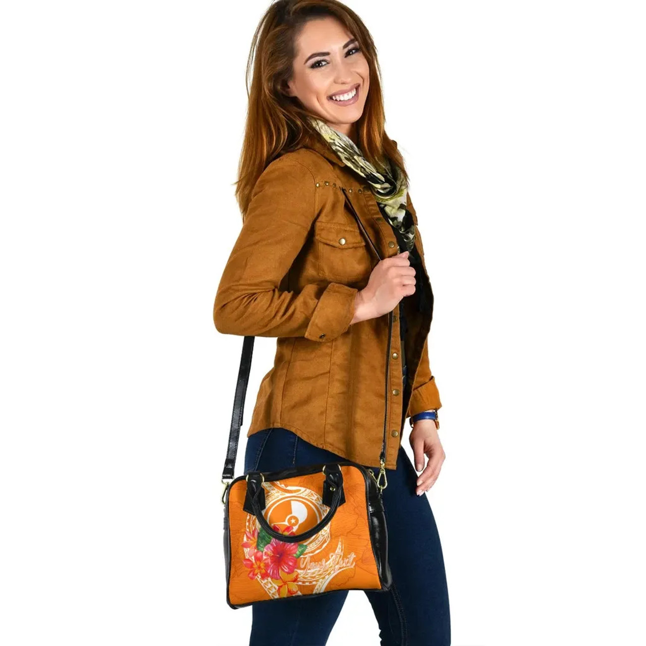 Yap Polynesian Custom Personalised Shoulder Handbag - Orange Floral With Seal 7