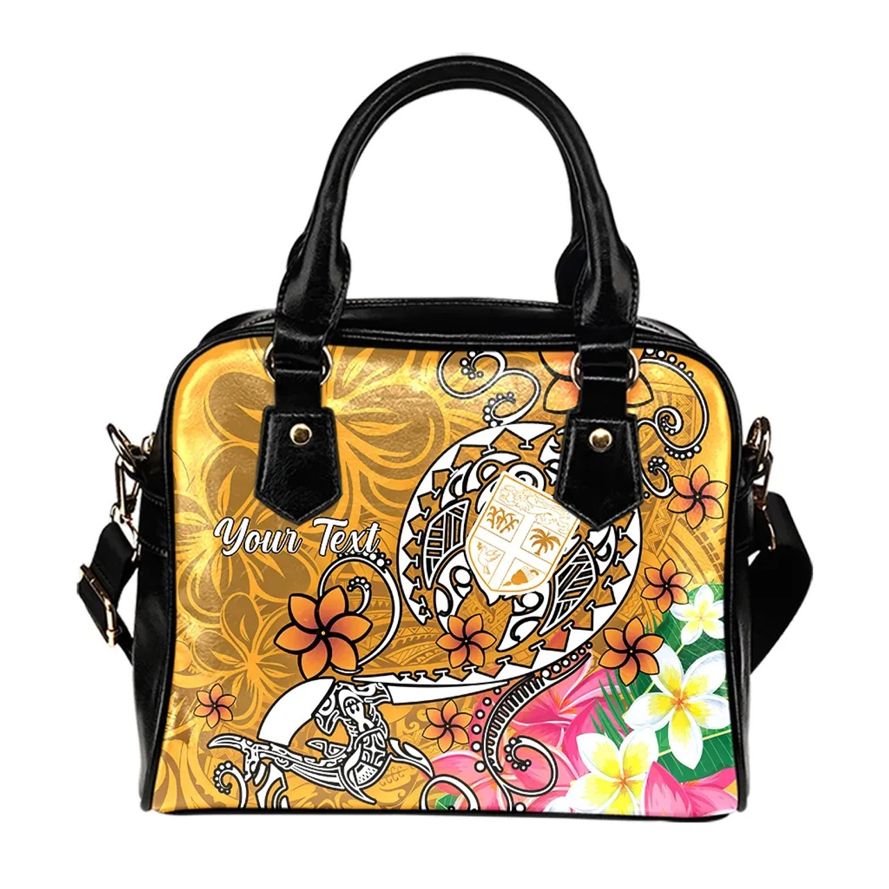 Fiji Custom Personalised Shoulder Handbag - Turtle Plumeria (Gold) 2