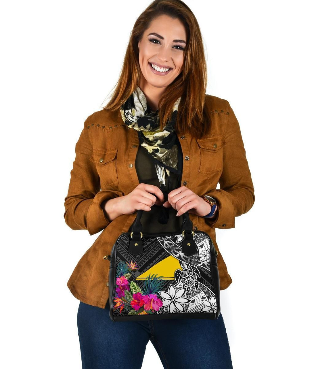 Tokelau Shoulder Handbag - Turtle Plumeria Banana Leaf 4