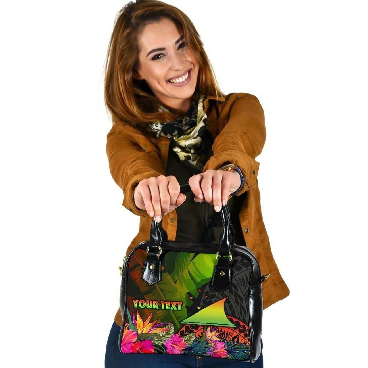 Tokelau Polynesian Personalised Shoulder Handbag - Hibiscus And Banana Leaves 1