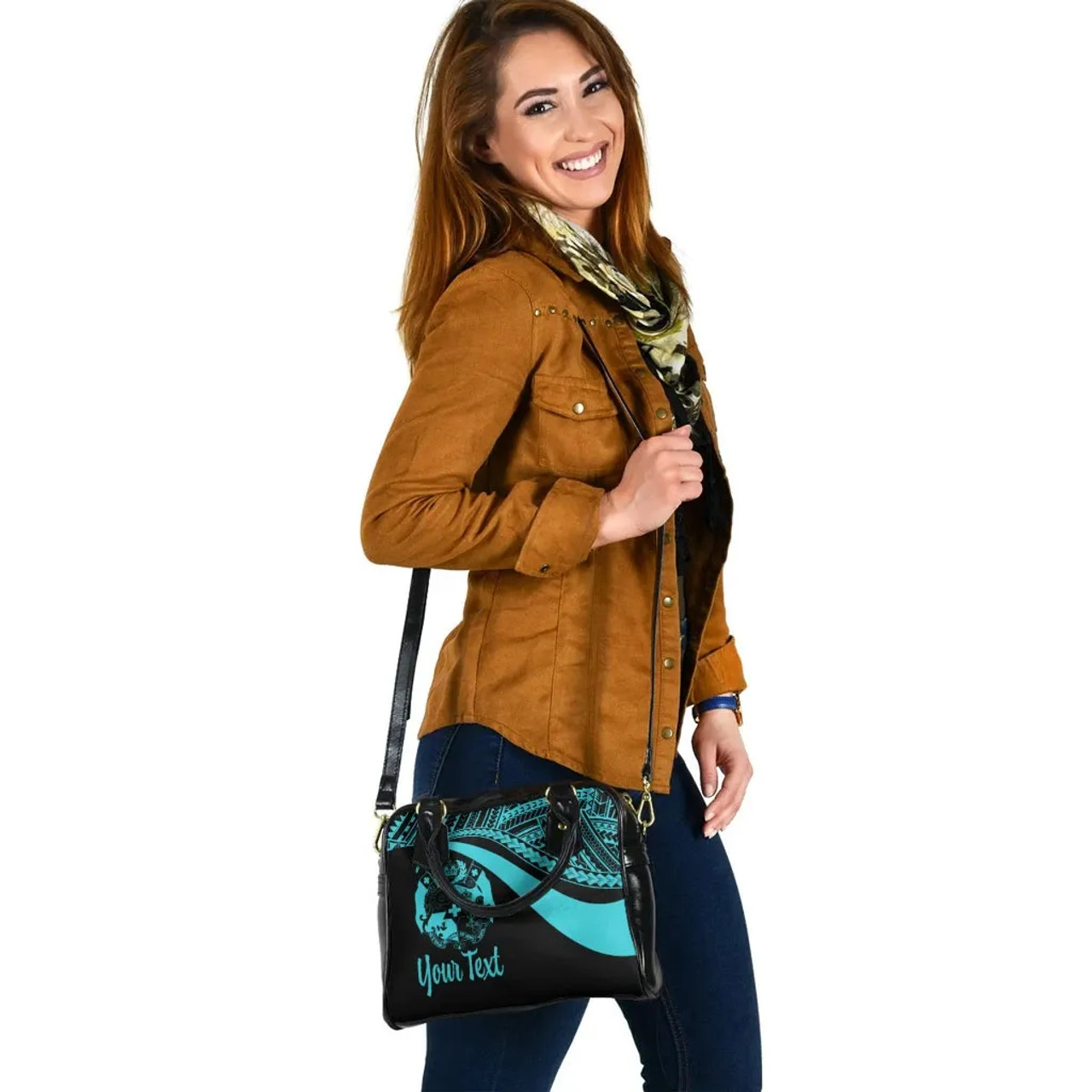 Tonga Custom Personalised Shoulder Handbag - Turquoise Polynesian Tentacle Tribal Pattern 5