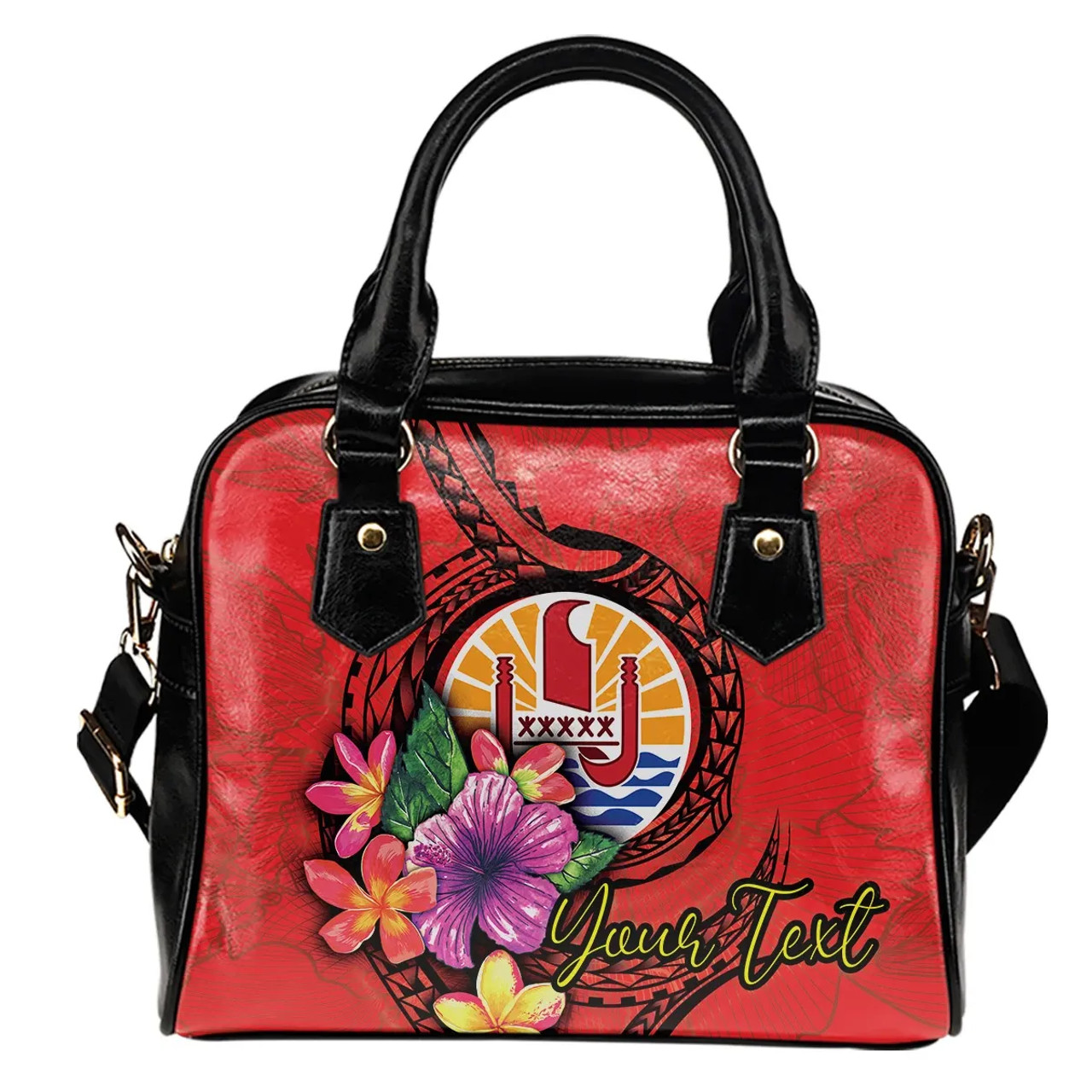 Tahiti Polynesian Custom Personalised Shoulder Handbag - Floral With Seal Red 1