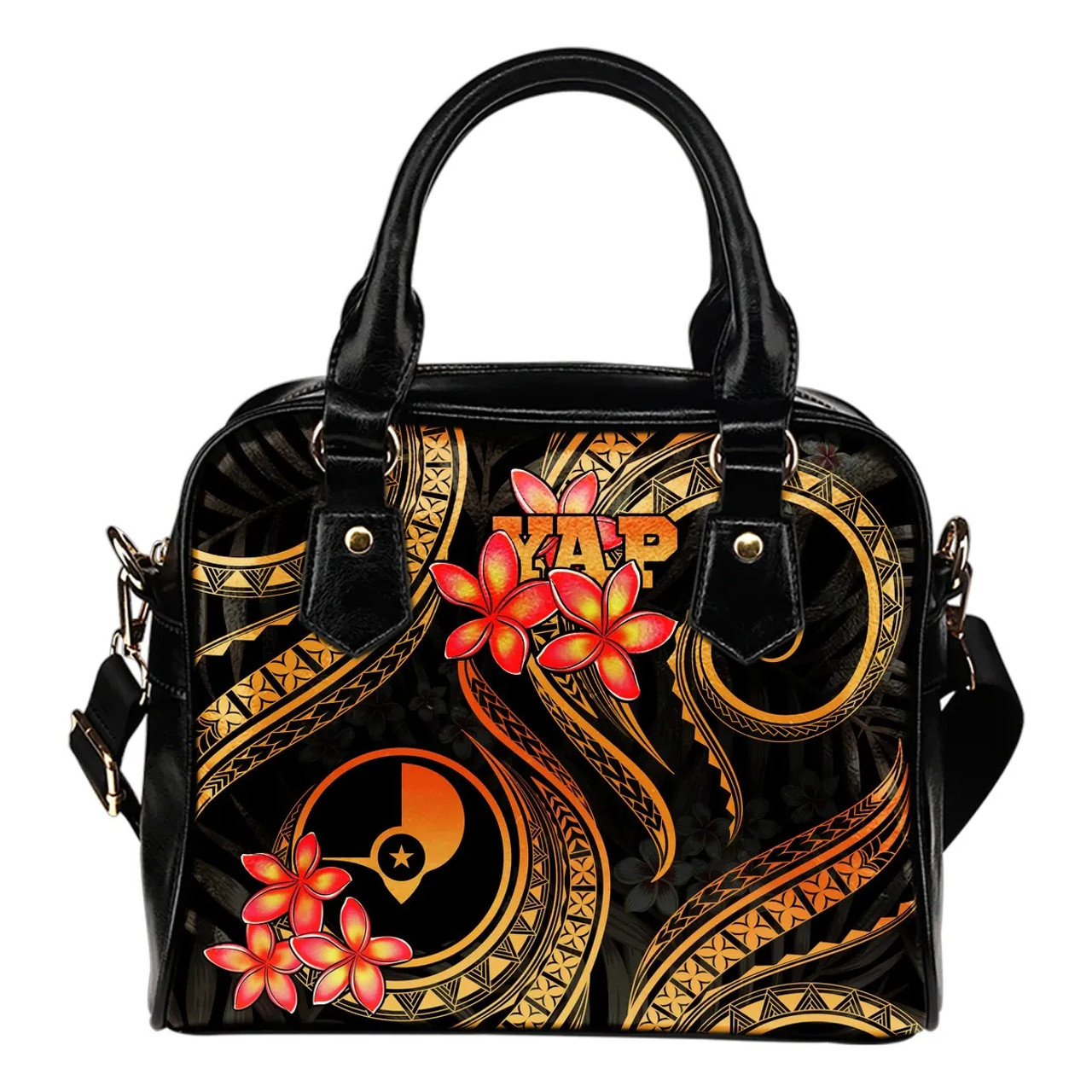 Yap Micronesian Shoulder Handbag - Gold Plumeria 1