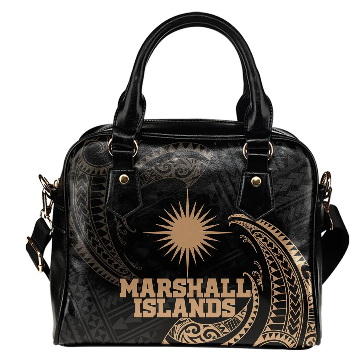 Marshall Islands Polynesian Shoulder Handbag - Gold Tribal Wave 1