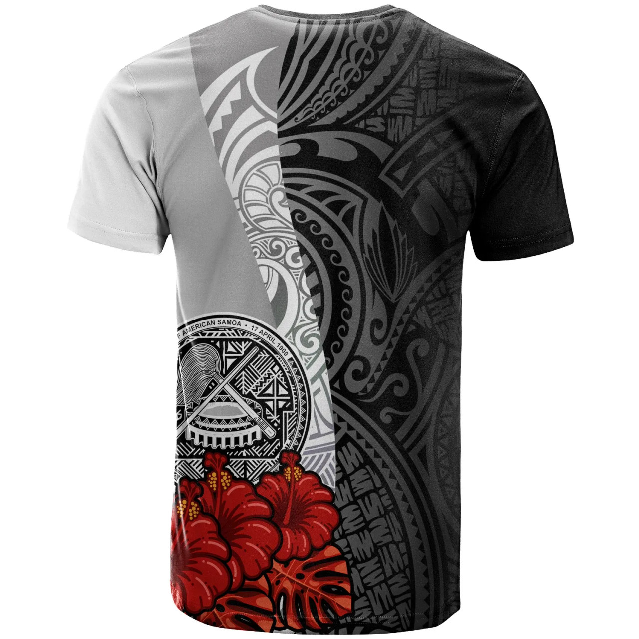 American Samoa Polynesian Custom Personalised T-shirt - Arm With Hibiscus White 2