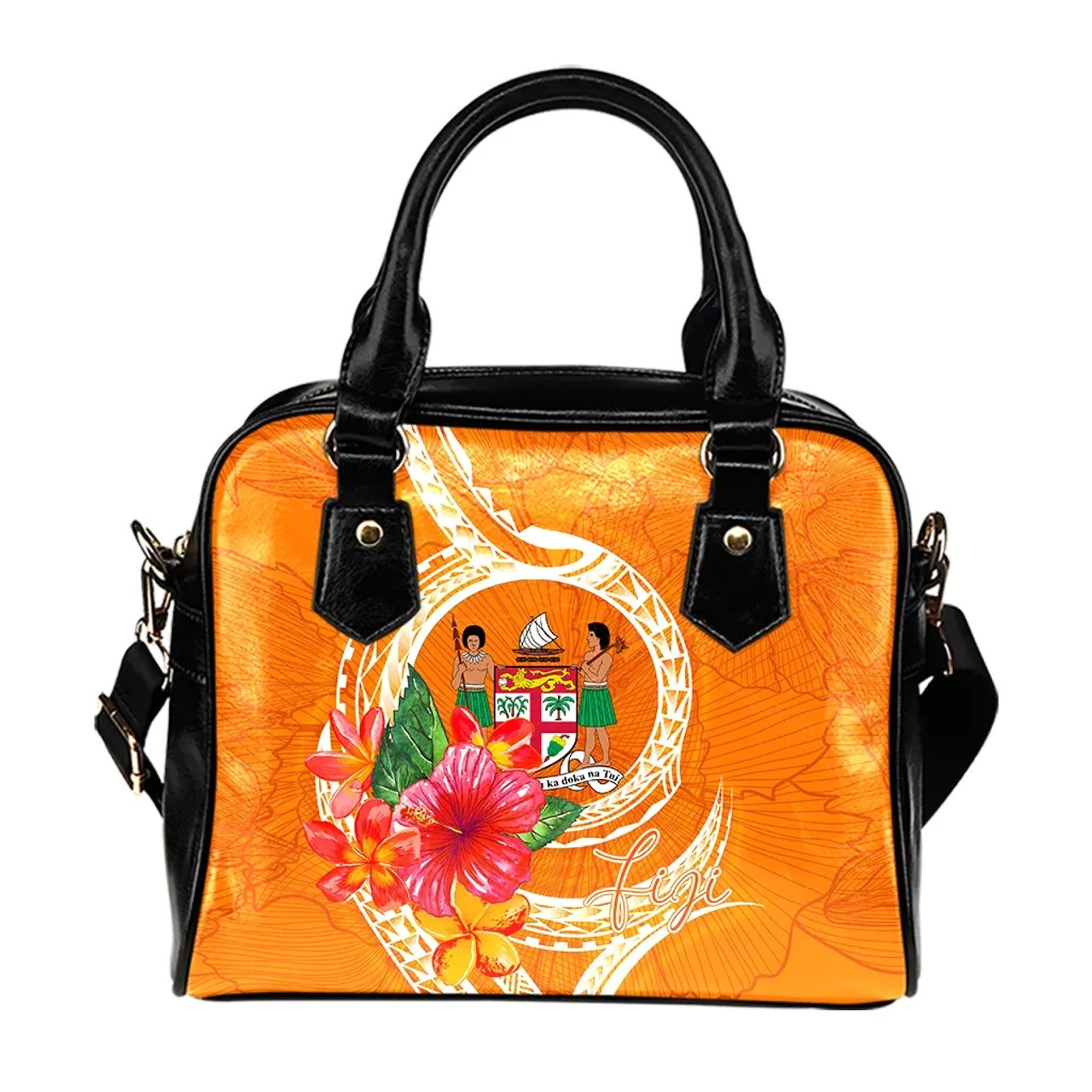 Fiji Polynesian Shoulder Handbag - Orange Floral With Seal 1