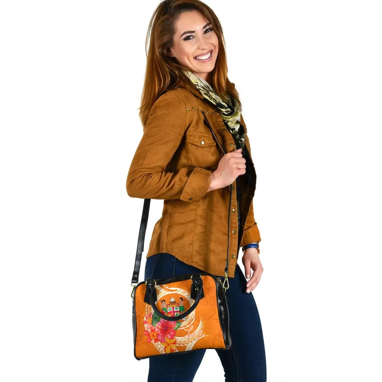 Fiji Polynesian Shoulder Handbag - Orange Floral With Seal 7