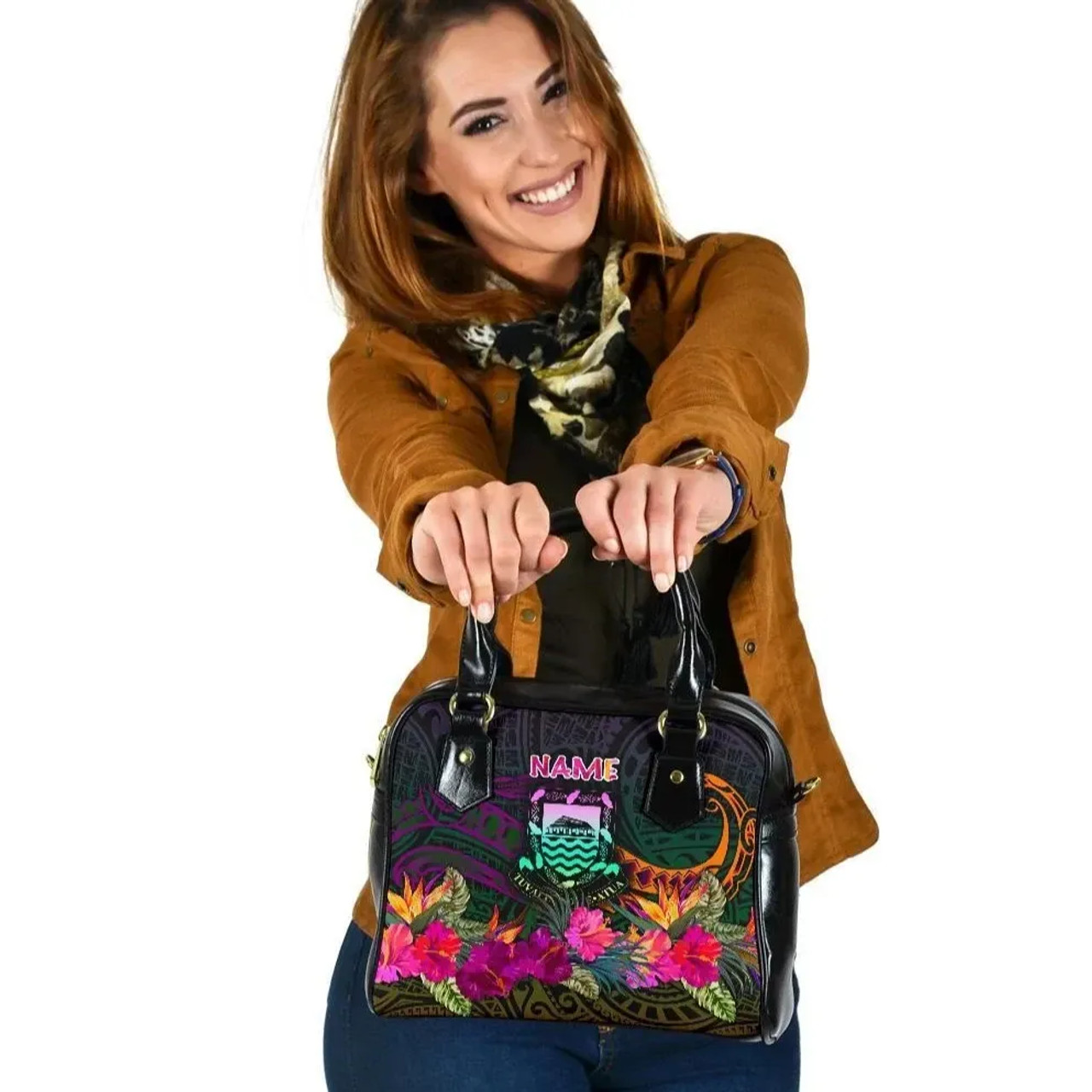 Tuvalu Personalised Shoulder Handbag - Summer Hibiscus 1