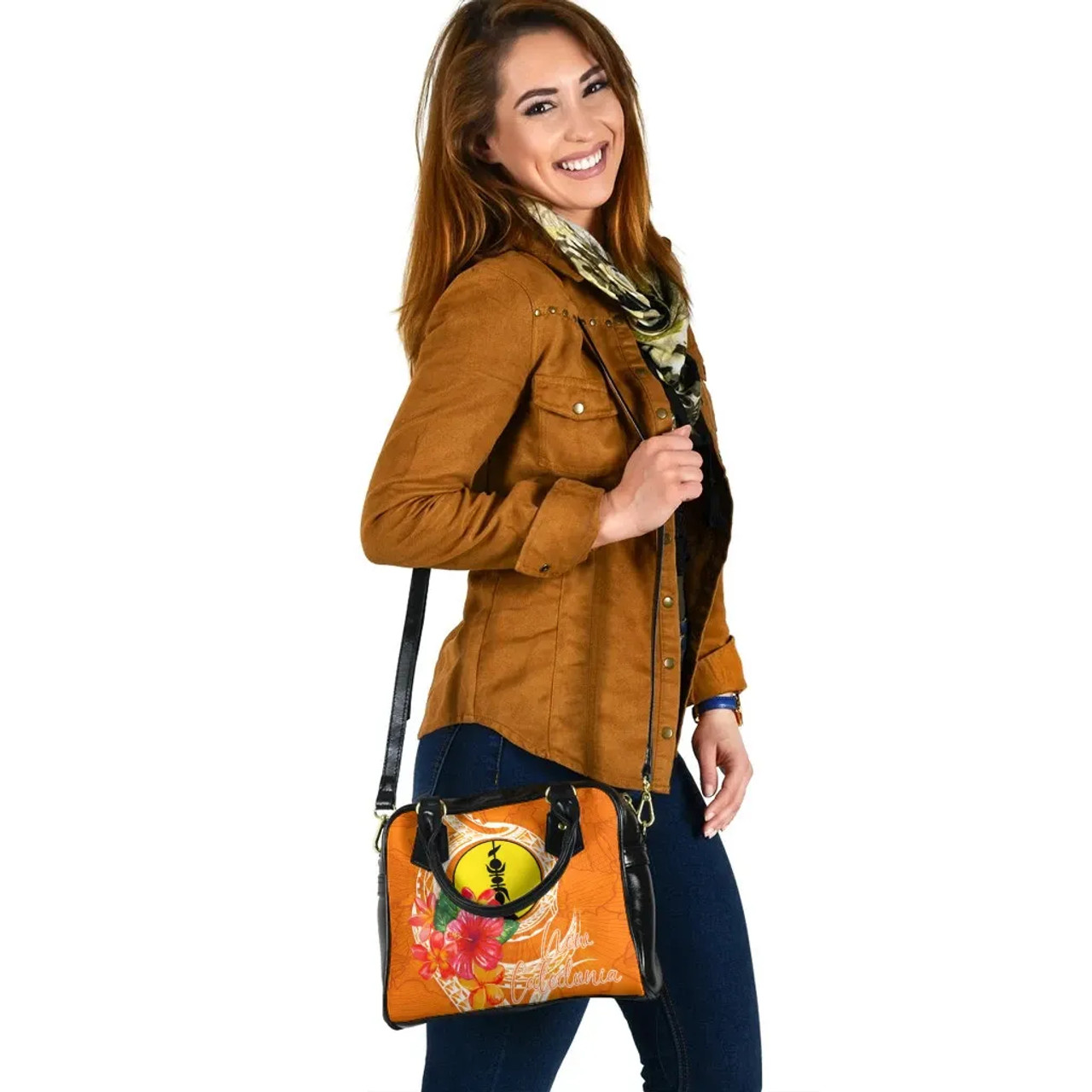 New Caledonia Polynesian Shoulder Handbag - Orange Floral With Seal 7