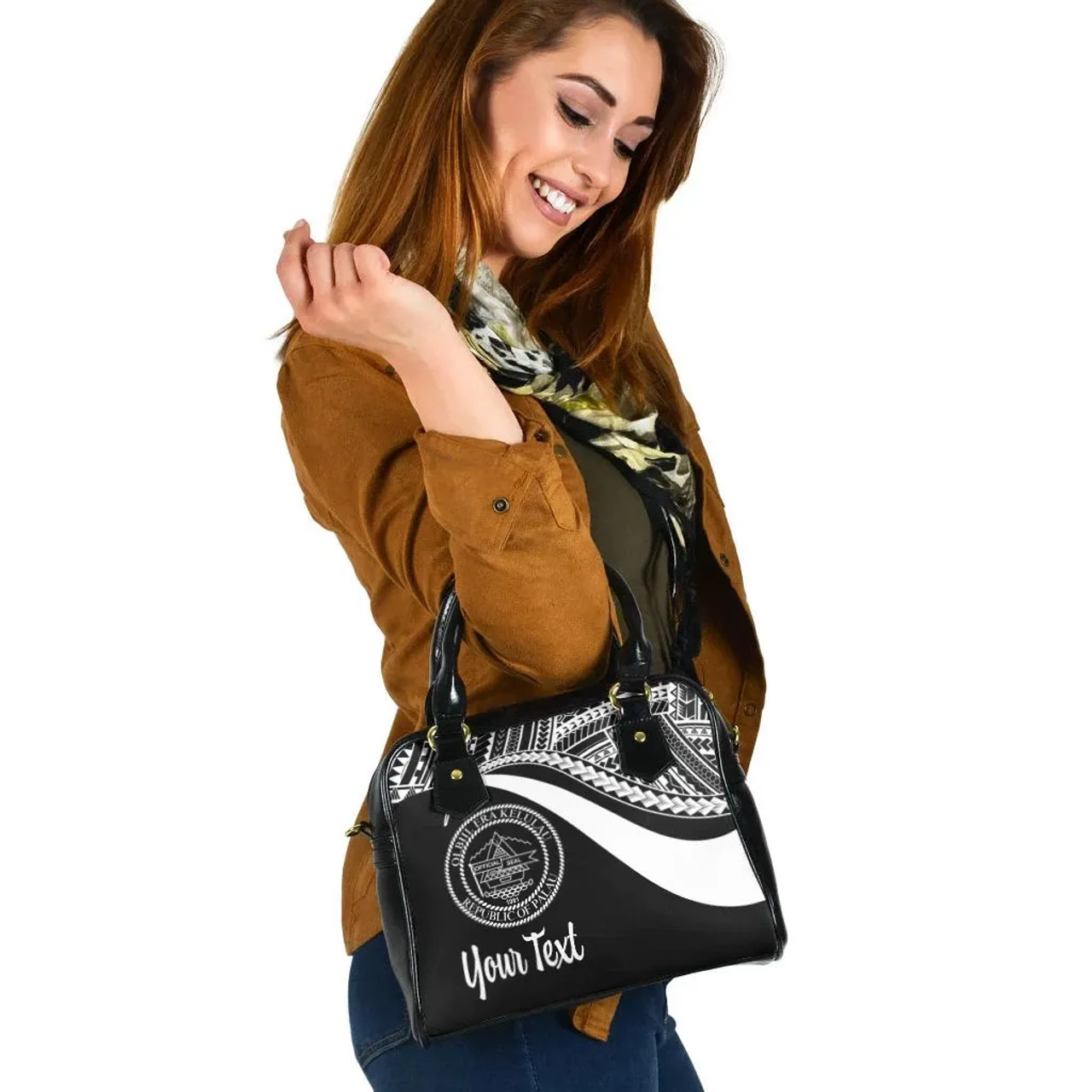 Palau Custom Personalised Shoulder Handbag - White Polynesian Tentacle Tribal Pattern Crest 2