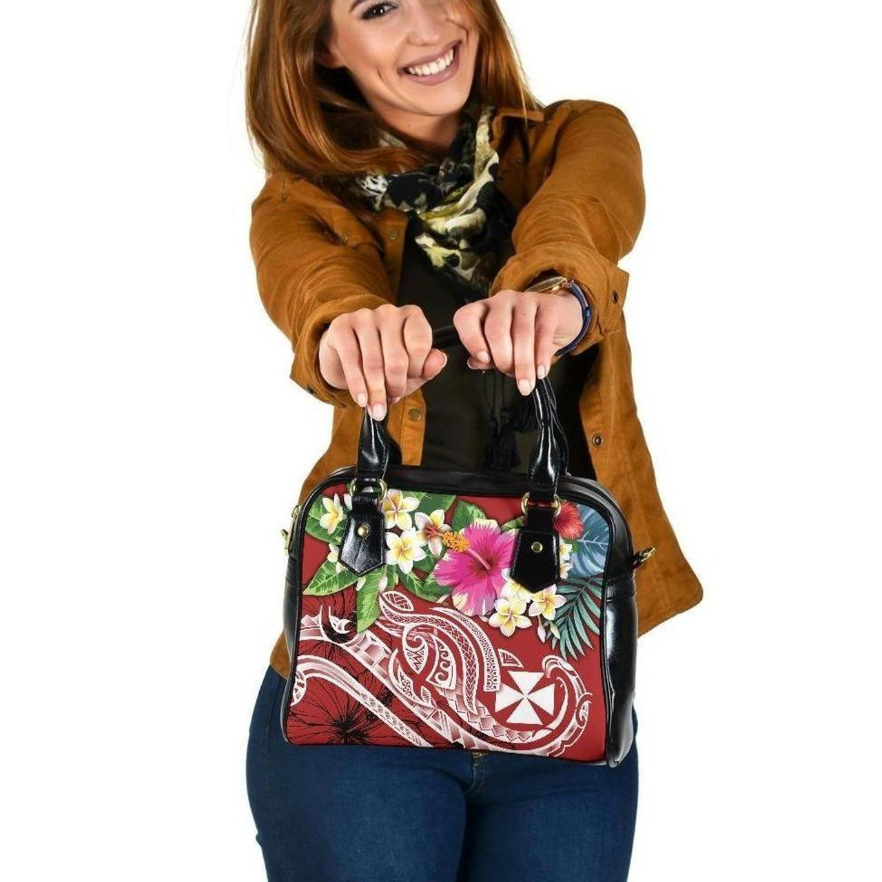 Wallis And Futuna Polynesian Shoulder Handbag - Summer Plumeria (Red) 1