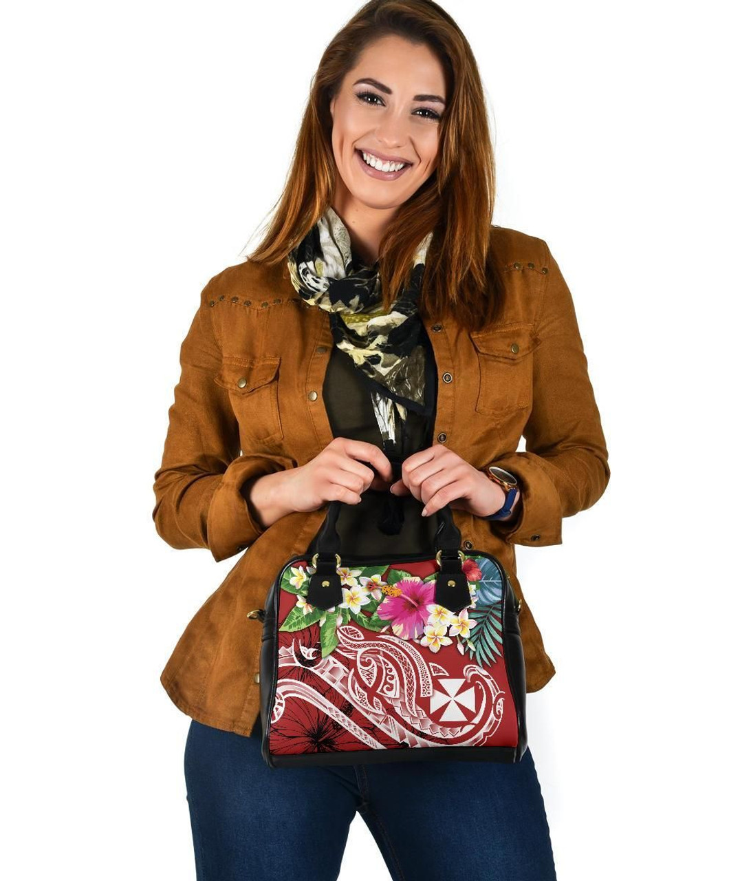 Wallis And Futuna Polynesian Shoulder Handbag - Summer Plumeria (Red) 4