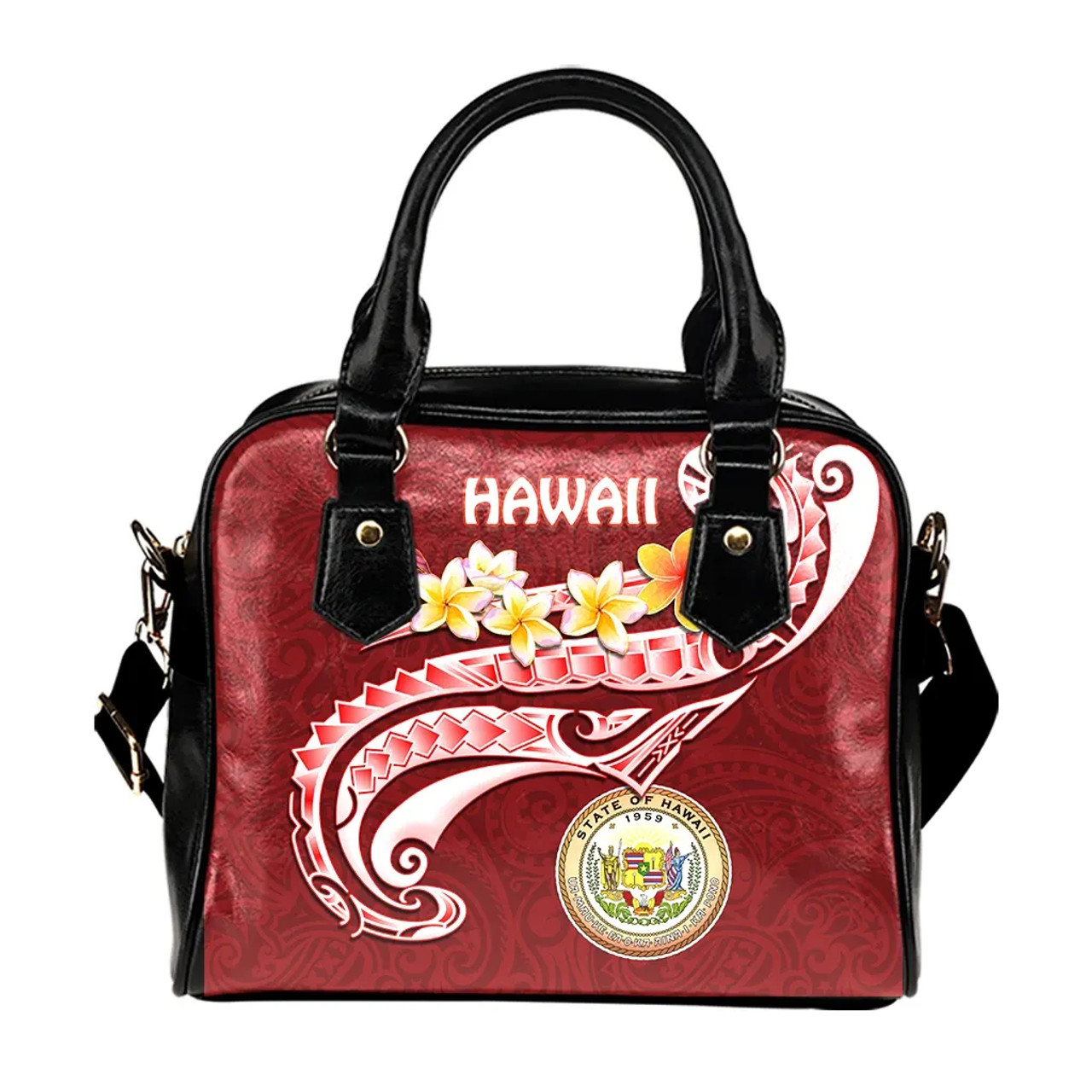 Hawaii Shoulder Handbag - Hawaii Seal Polynesian Patterns Plumeria 2