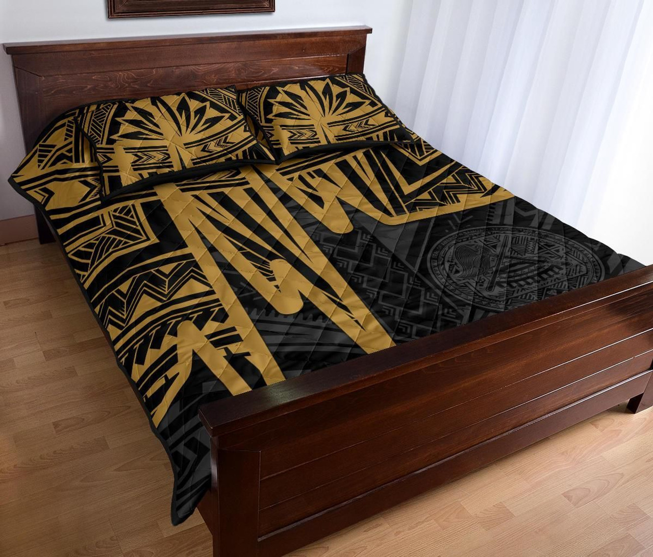 American Samoa Quilt Bed Set - Seal With Polynesian Pattern Heartbeat Style (Gold) 4
