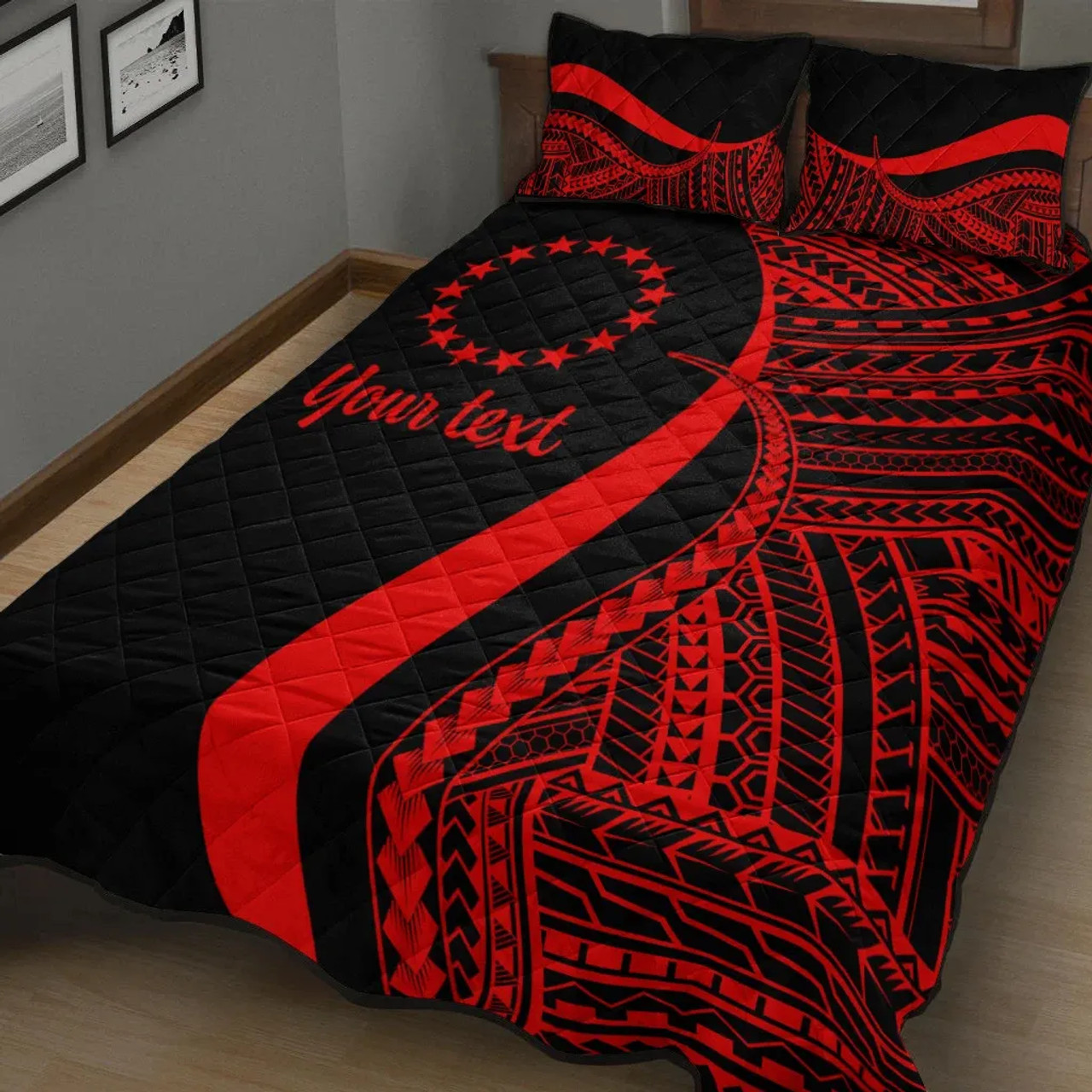 Cook Islands Custom Personalised Quilt Bet Set - Red Polynesian Tentacle Tribal Pattern 2