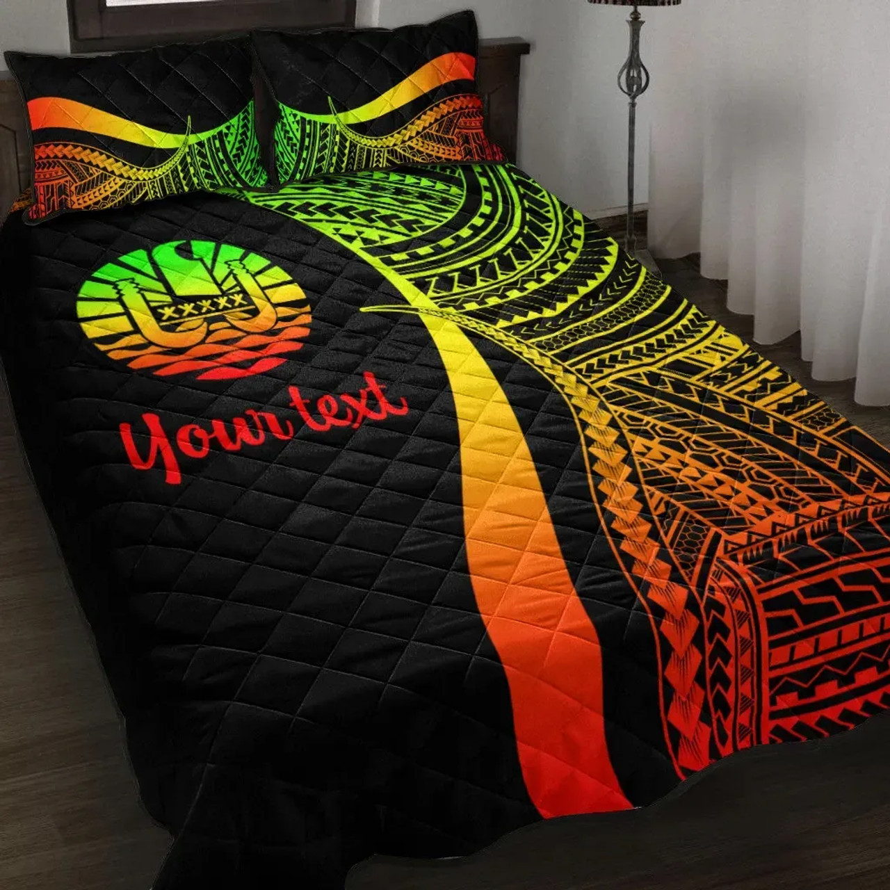 Tahiti Custom Personalised Quilt Bet Set - Reggae Polynesian Tentacle Tribal Pattern 1