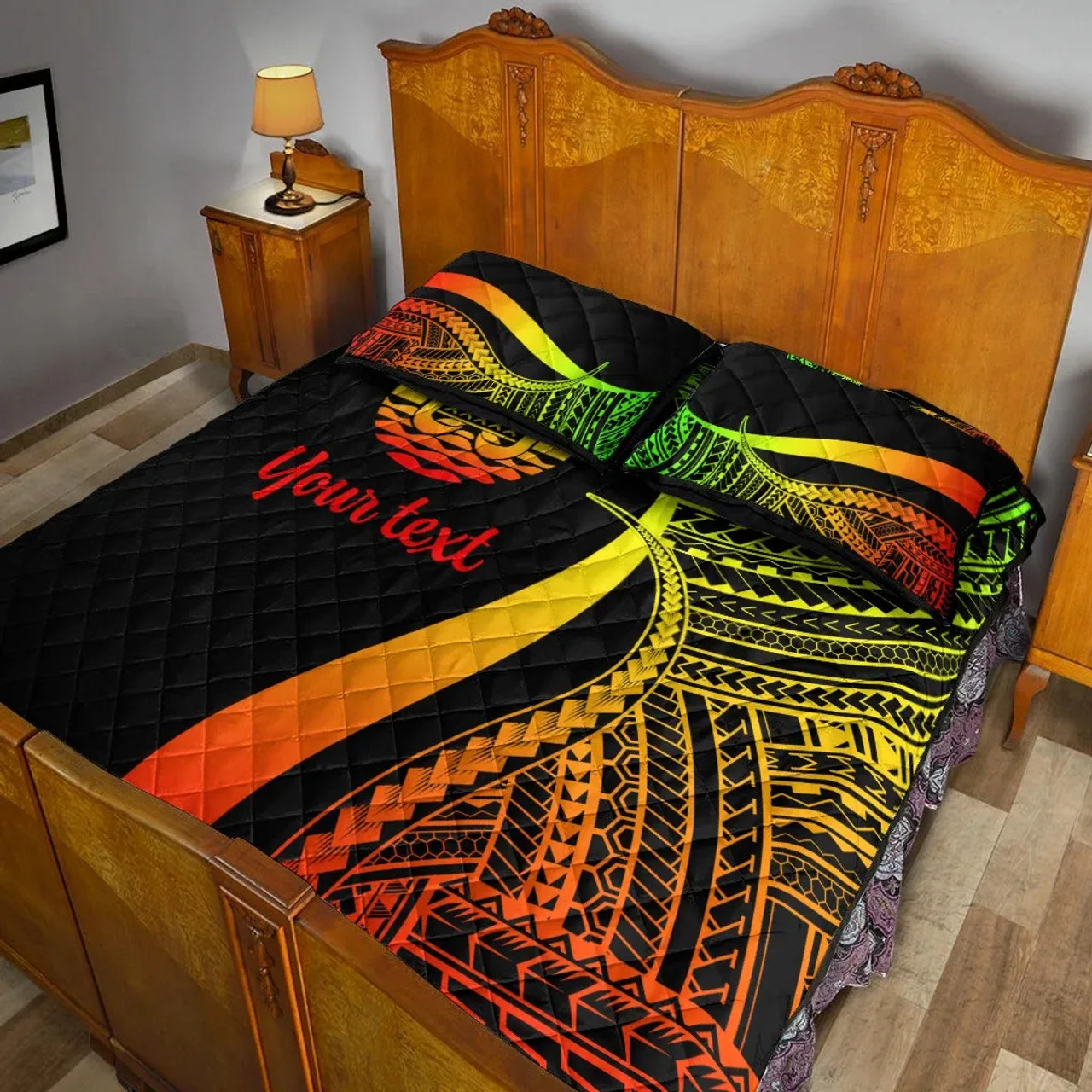 Tahiti Custom Personalised Quilt Bet Set - Reggae Polynesian Tentacle Tribal Pattern 4