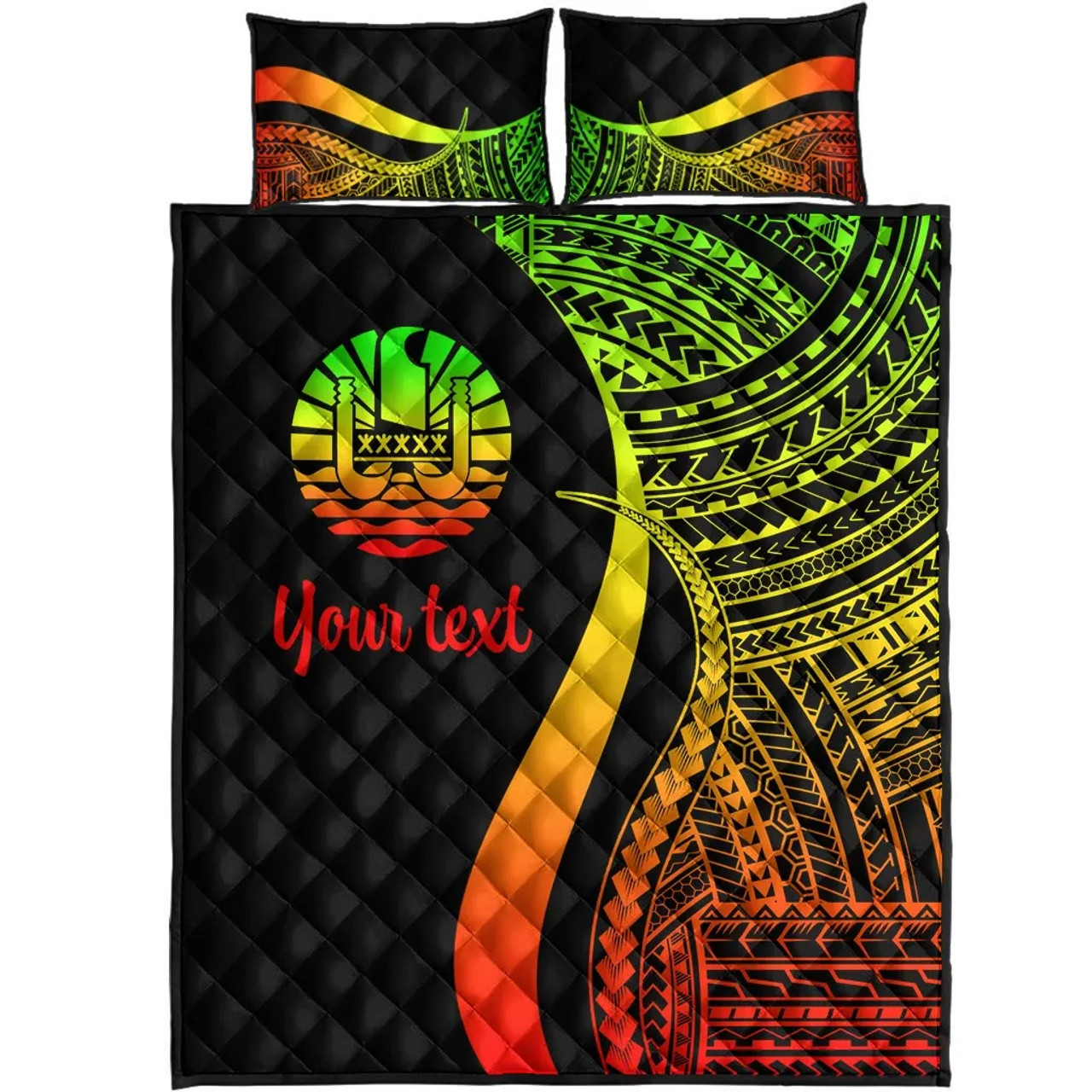 Tahiti Custom Personalised Quilt Bet Set - Reggae Polynesian Tentacle Tribal Pattern 5